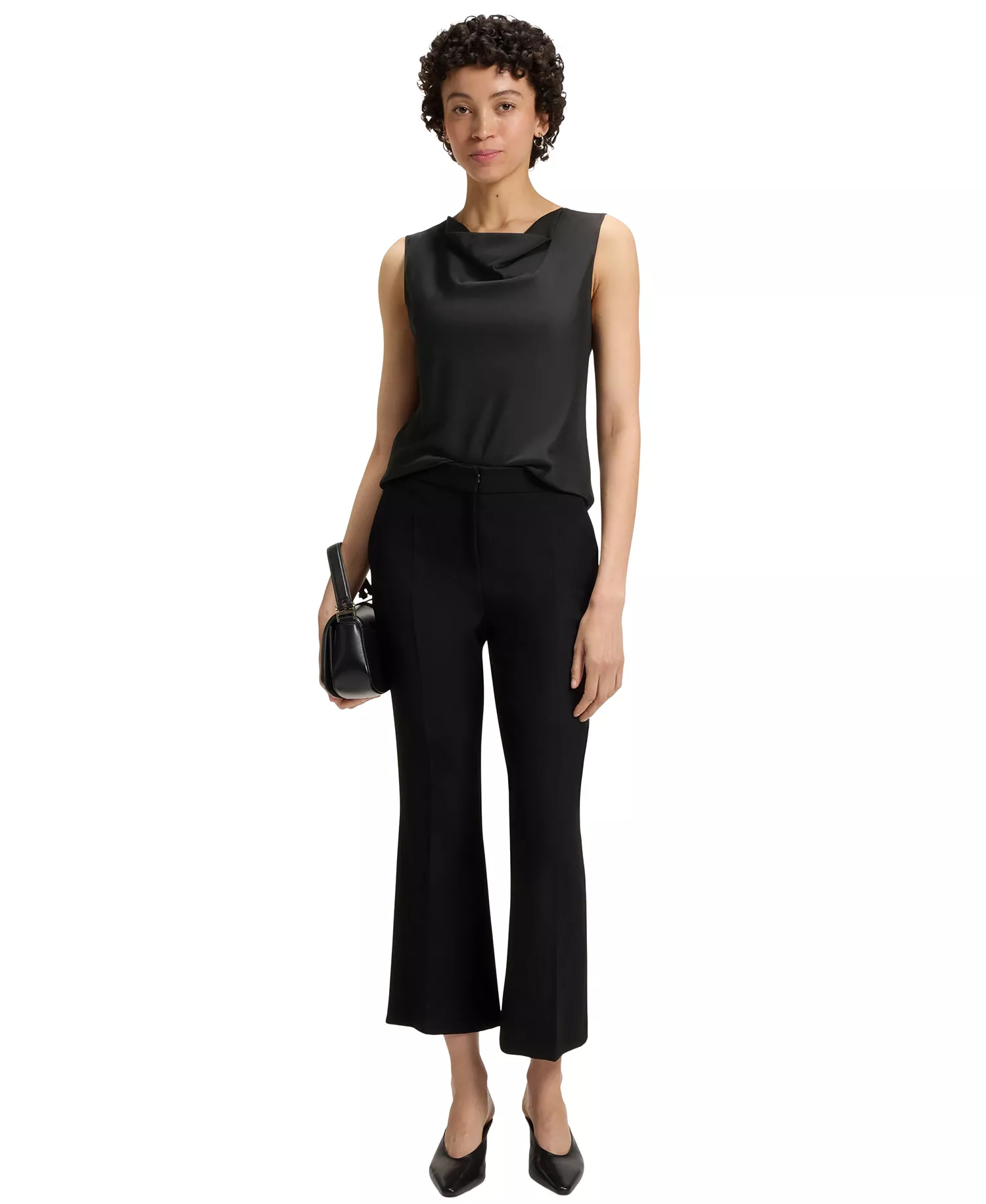 Women's Sleeveless Cowl-Neck Silk Blouse - Black - 10