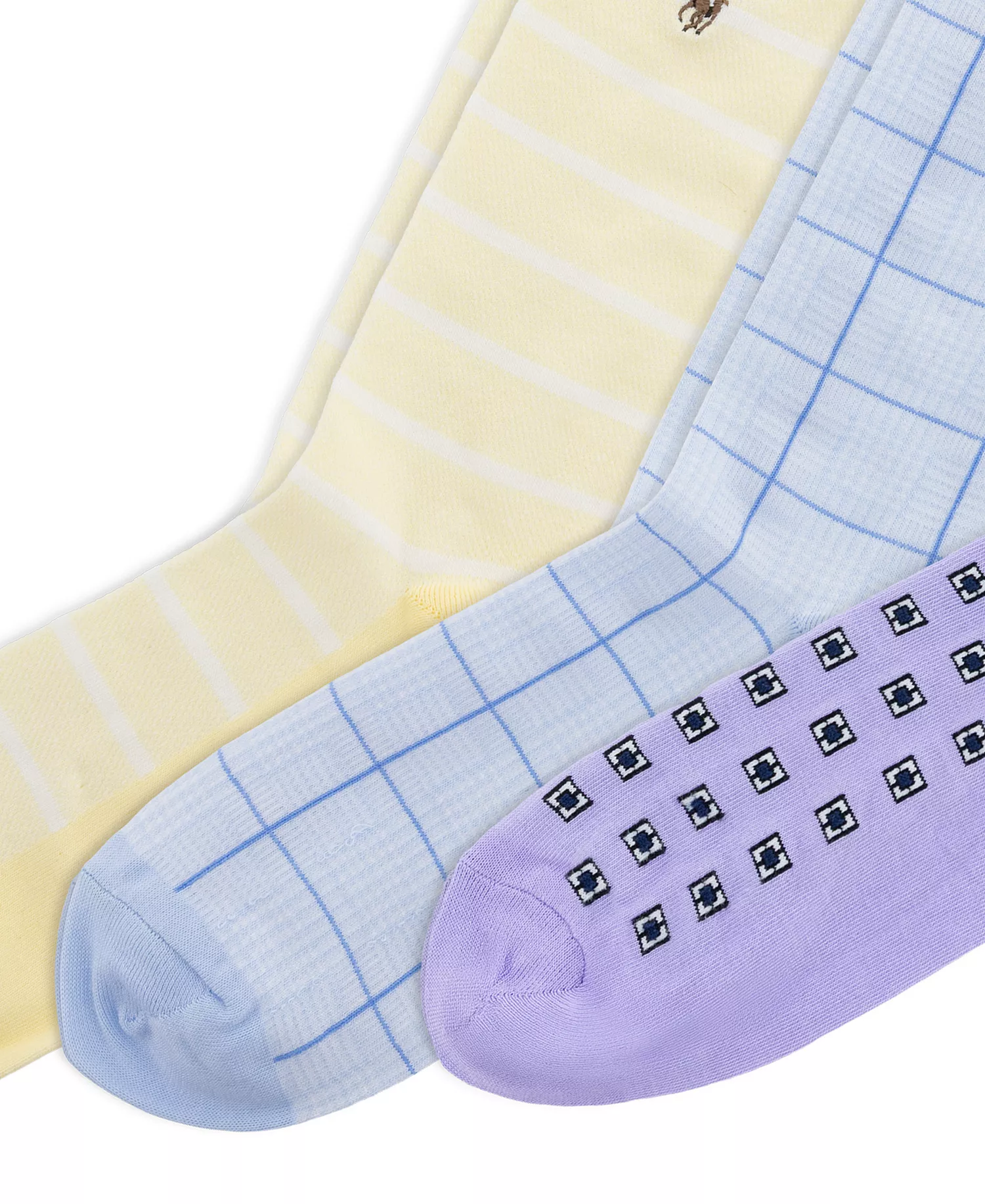 Men's Foulard Slack Crew Socks, 3-Pack - Purple/Light Blue/Light Yellow - 10-13