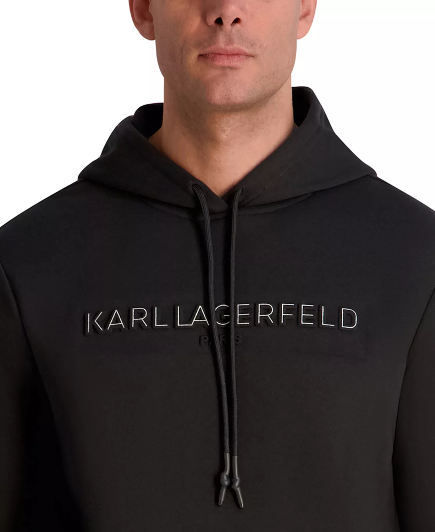 Men's Embossed Logo Detail Pull-On Hoodie - Black - 2XL