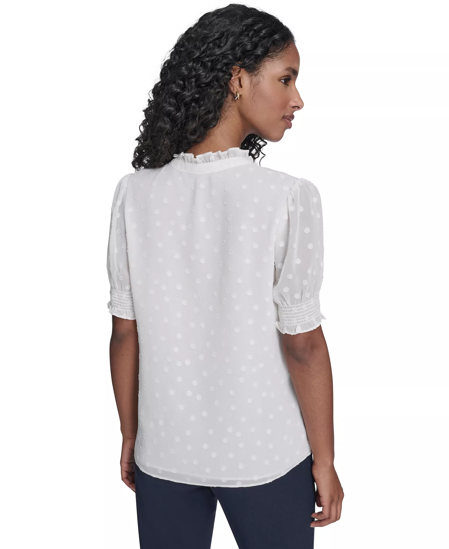 Women's Clip Dot Ruffle Popover Top - Ivory - L