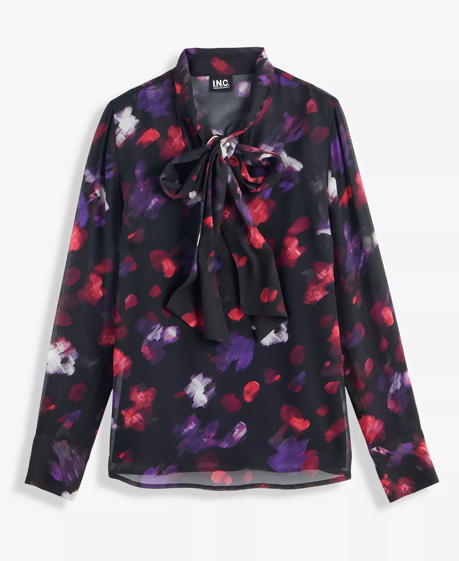 Women's Long-Sleeve Tie-Neck Blouse, Macy's Exclusive - Ava Blooms - L