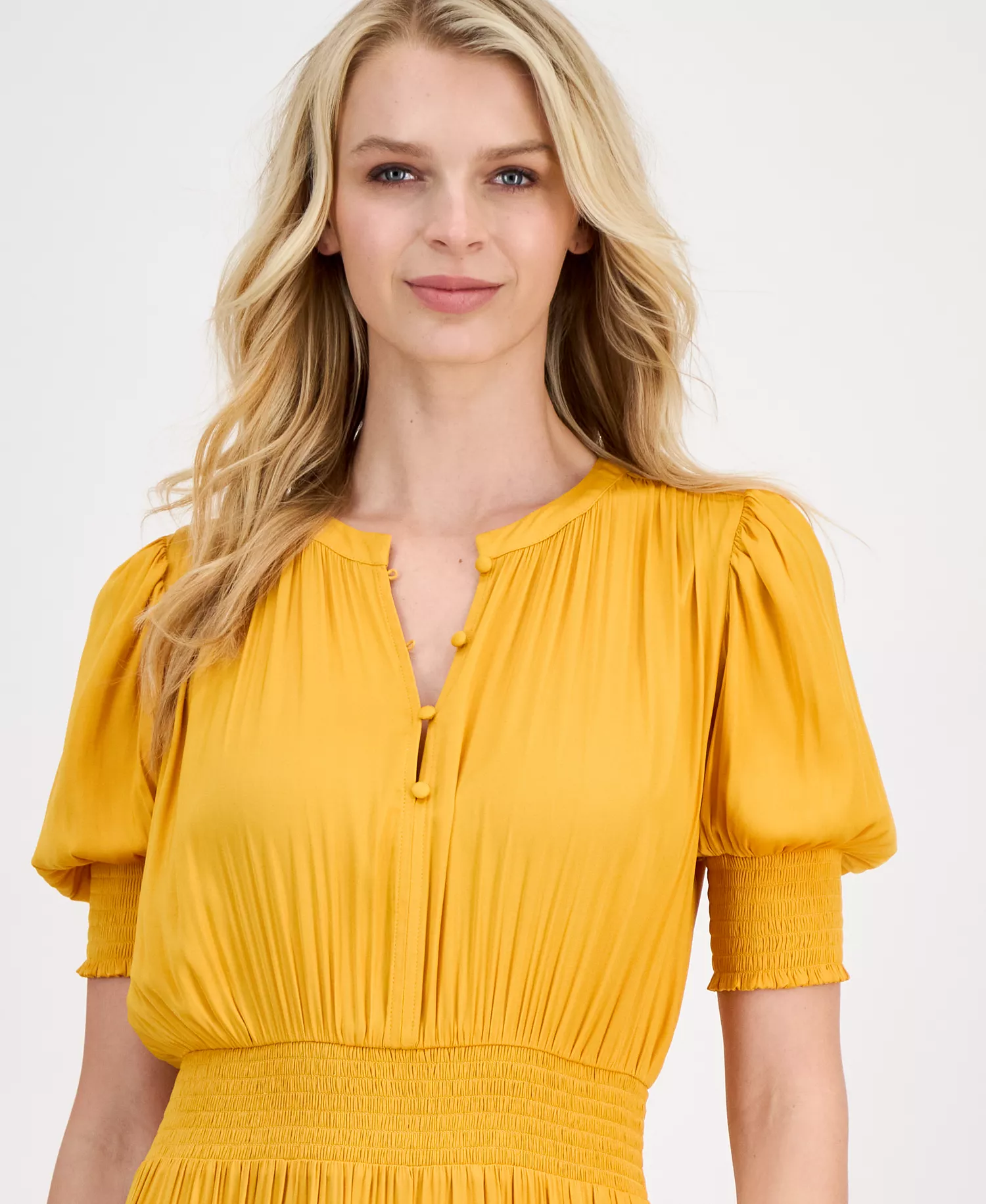 Women's Puff-Sleeve Tiered Midi Dress - Sunset Blaze - L