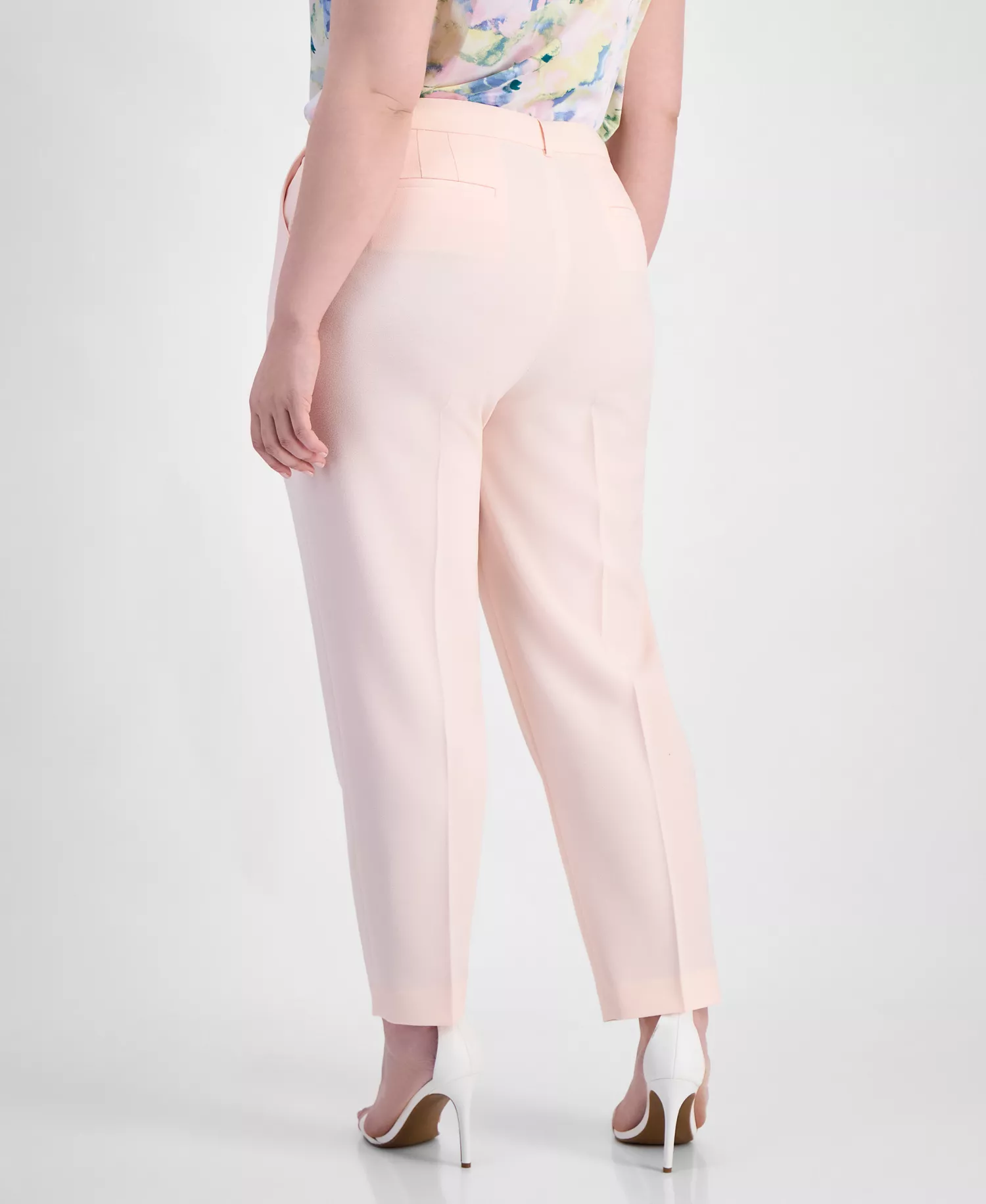 Plus Size Classic Press-Pleat Straight-Leg Pants  - Tea Rose - 14W