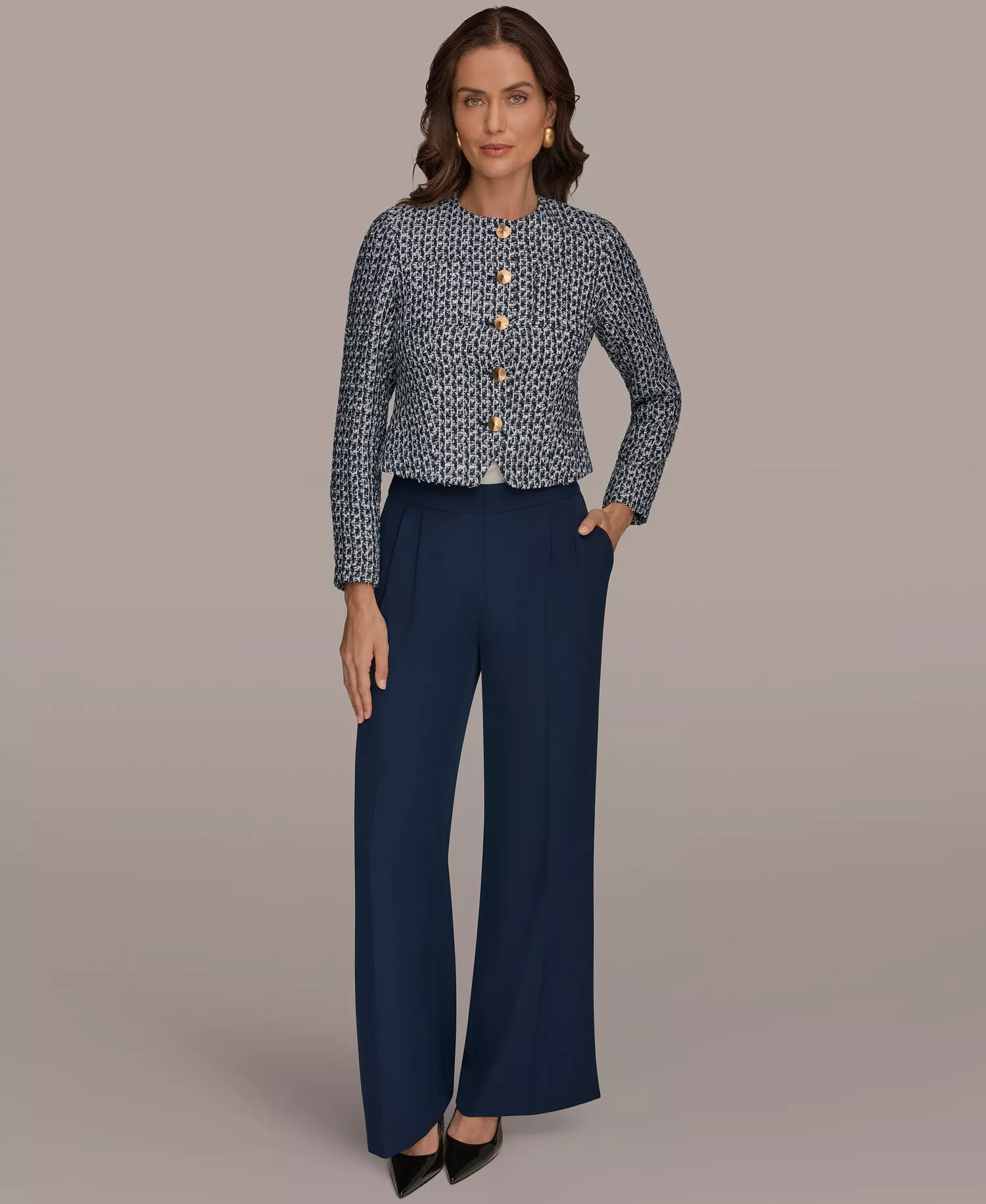 Petite Crewneck 5-Button Cropped Jacket - Nightfall Multi - 0P