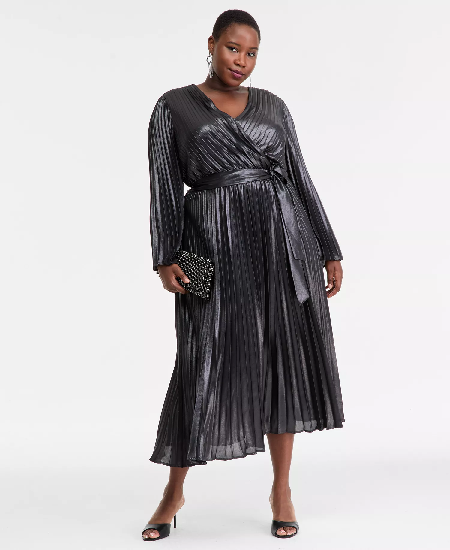 Plus Size Foil-Print Pleated Maxi Dress, Macy's Exclusive  - Gunmetal - 0X