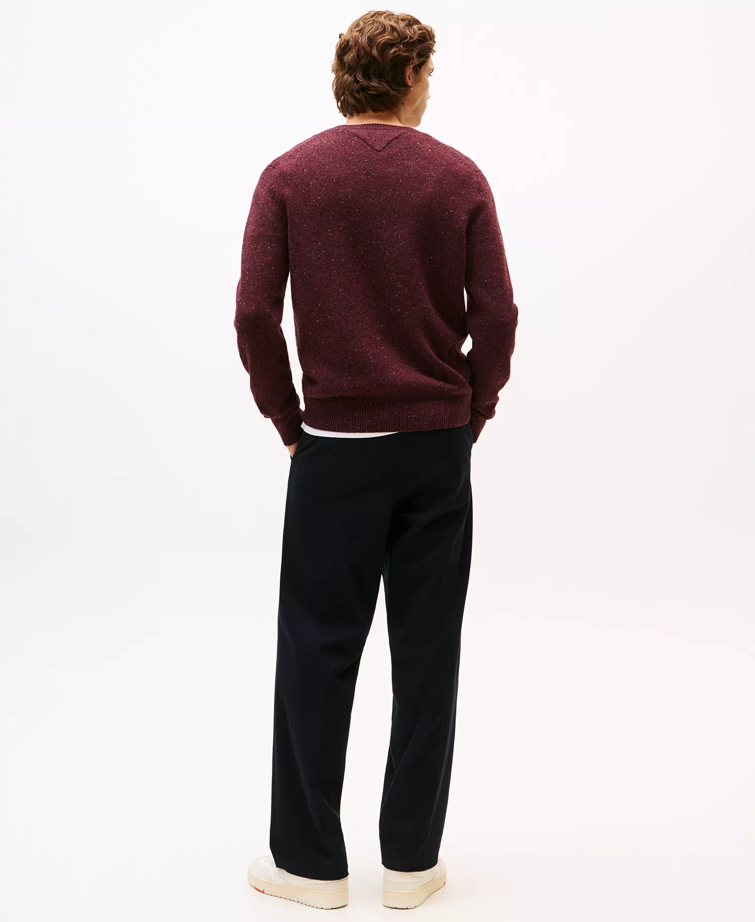 Men's Lambswool Blend Donegal Crewneck Sweater - Deep Burgundy Heather - L