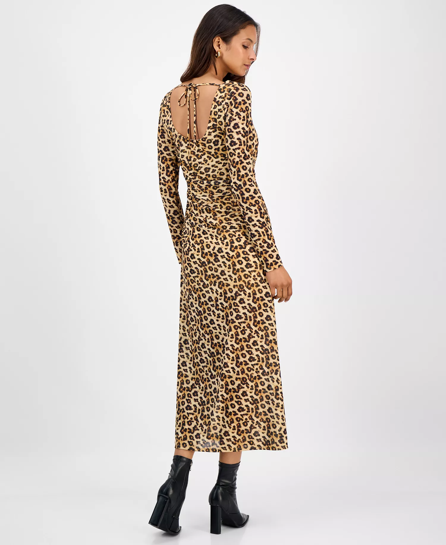 Women's Leopard-Print Mesh Low-Back Midi Dress, Macy's Exclusive - Leopard - XXS