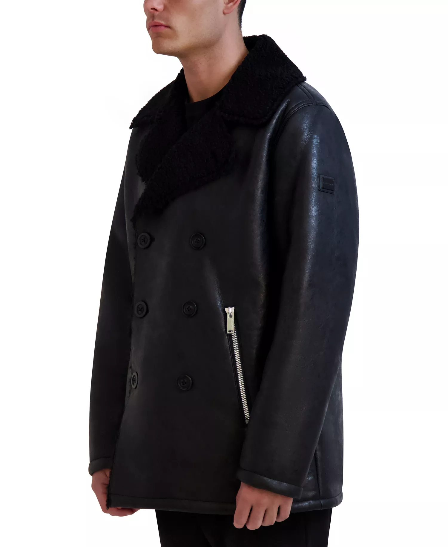Paris Men's Faux-Shearling Double-Breasted Car Coat - Black - 2XL