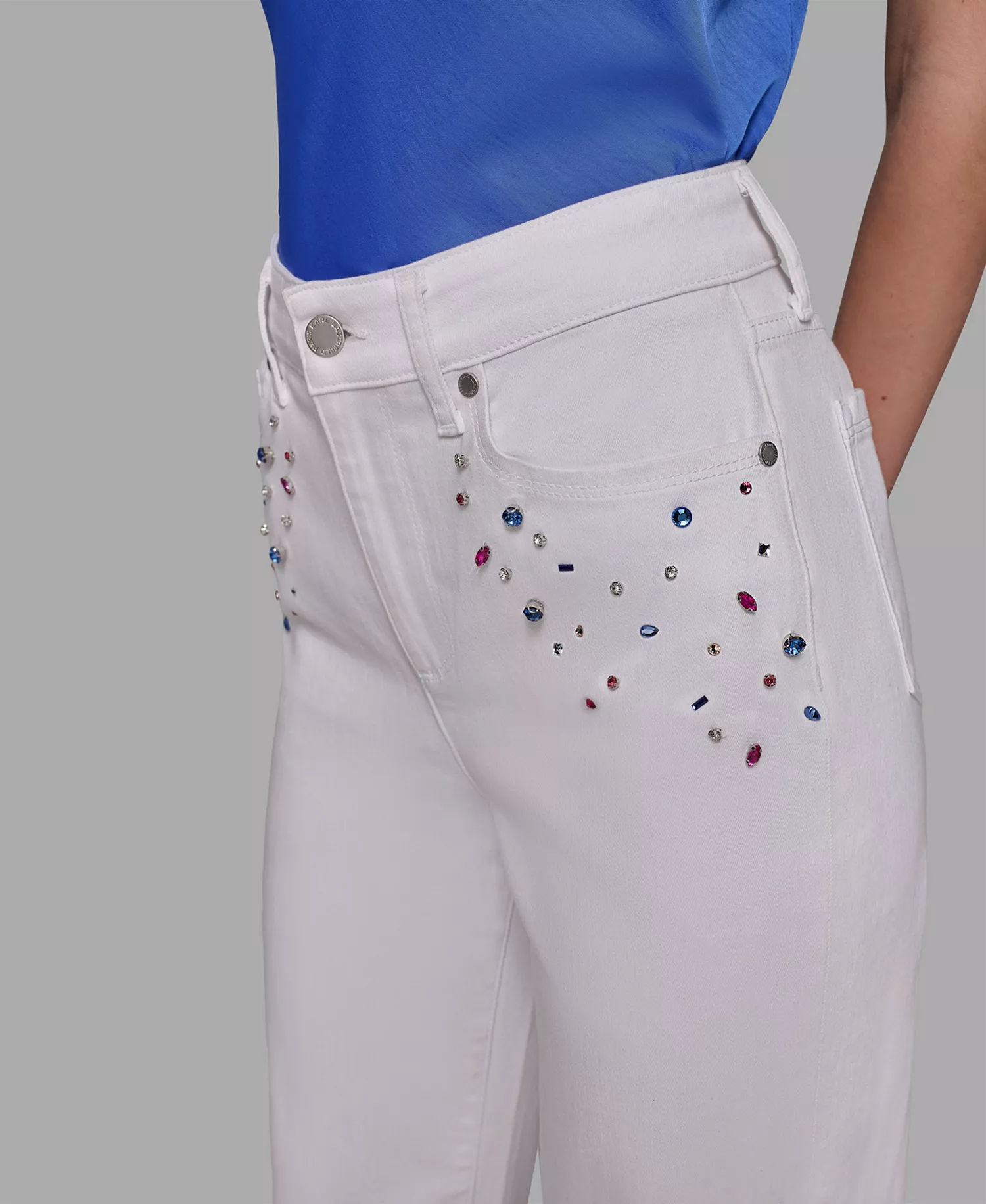 Women's Comfort Stretch Embellished Jeans - White Denim - 10