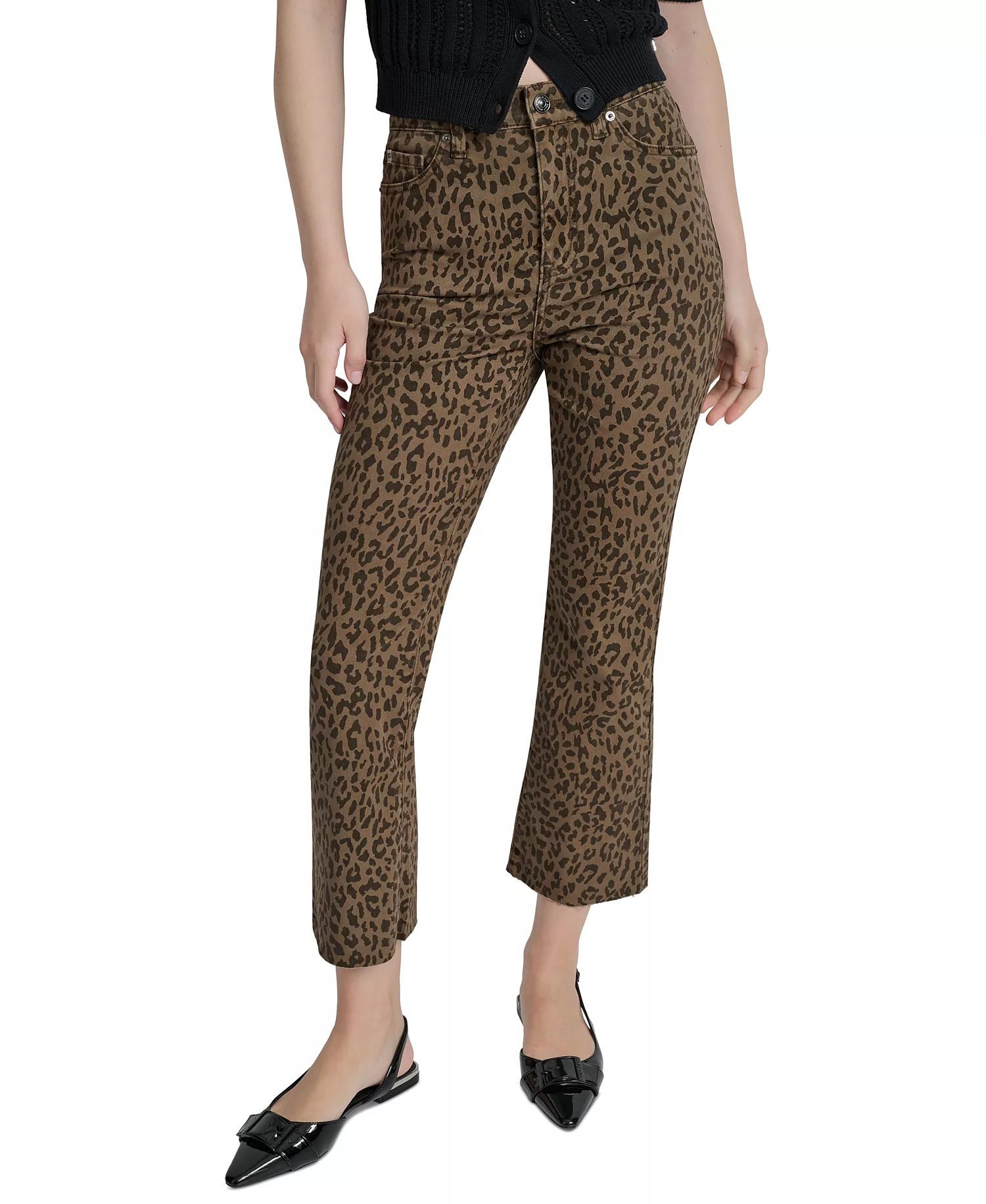 Women's Animal Print High Rise Cropped Flare Jeans - Nkz - Dk Earth Leopard Prt - 24