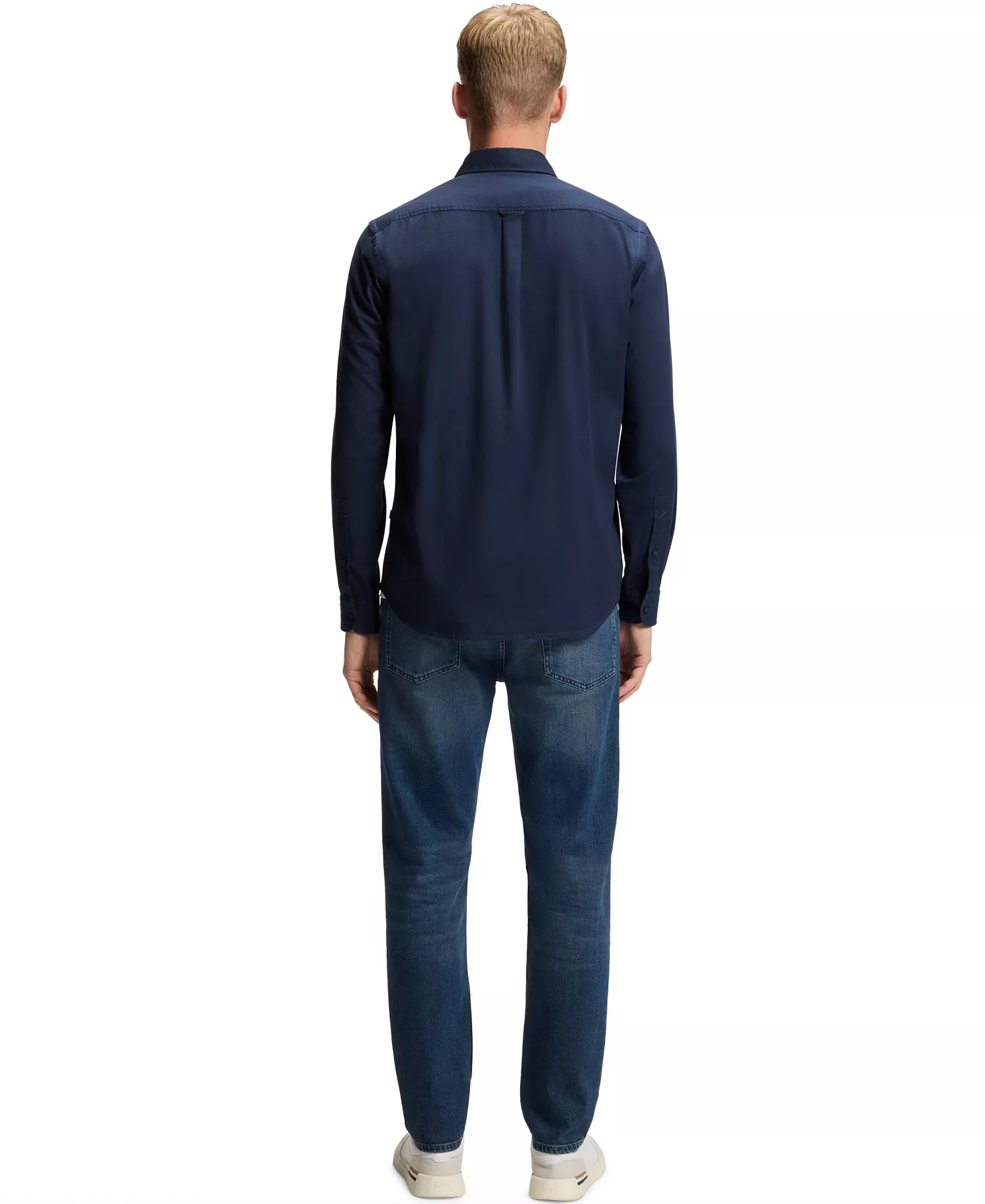 Men's Stretch-Cotton Dobby Regular-Fit Dress Shirt - Open Blue - L