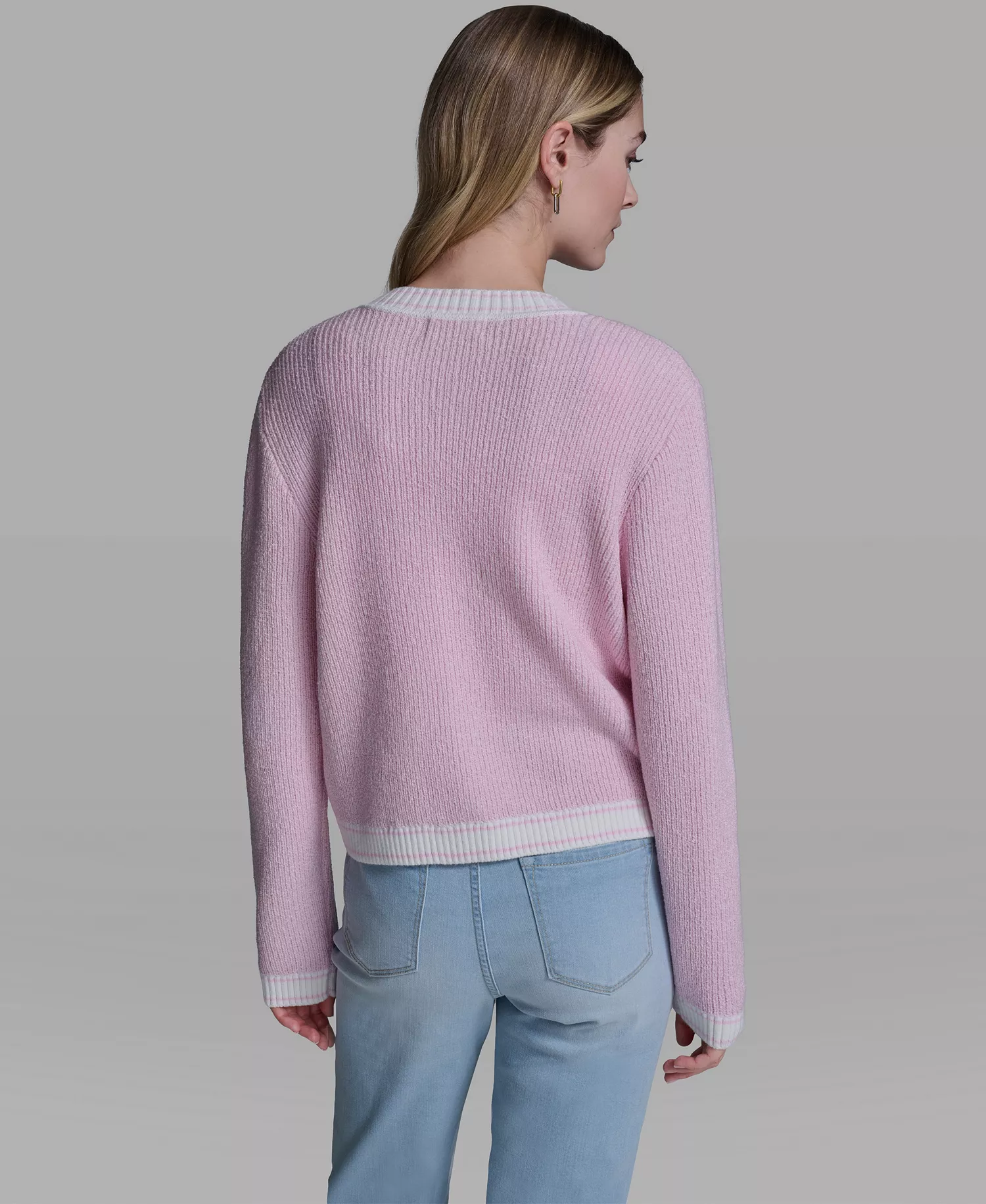 Women's Marled Crew Neck Cardigan Sweater - Ballet Slipper - L