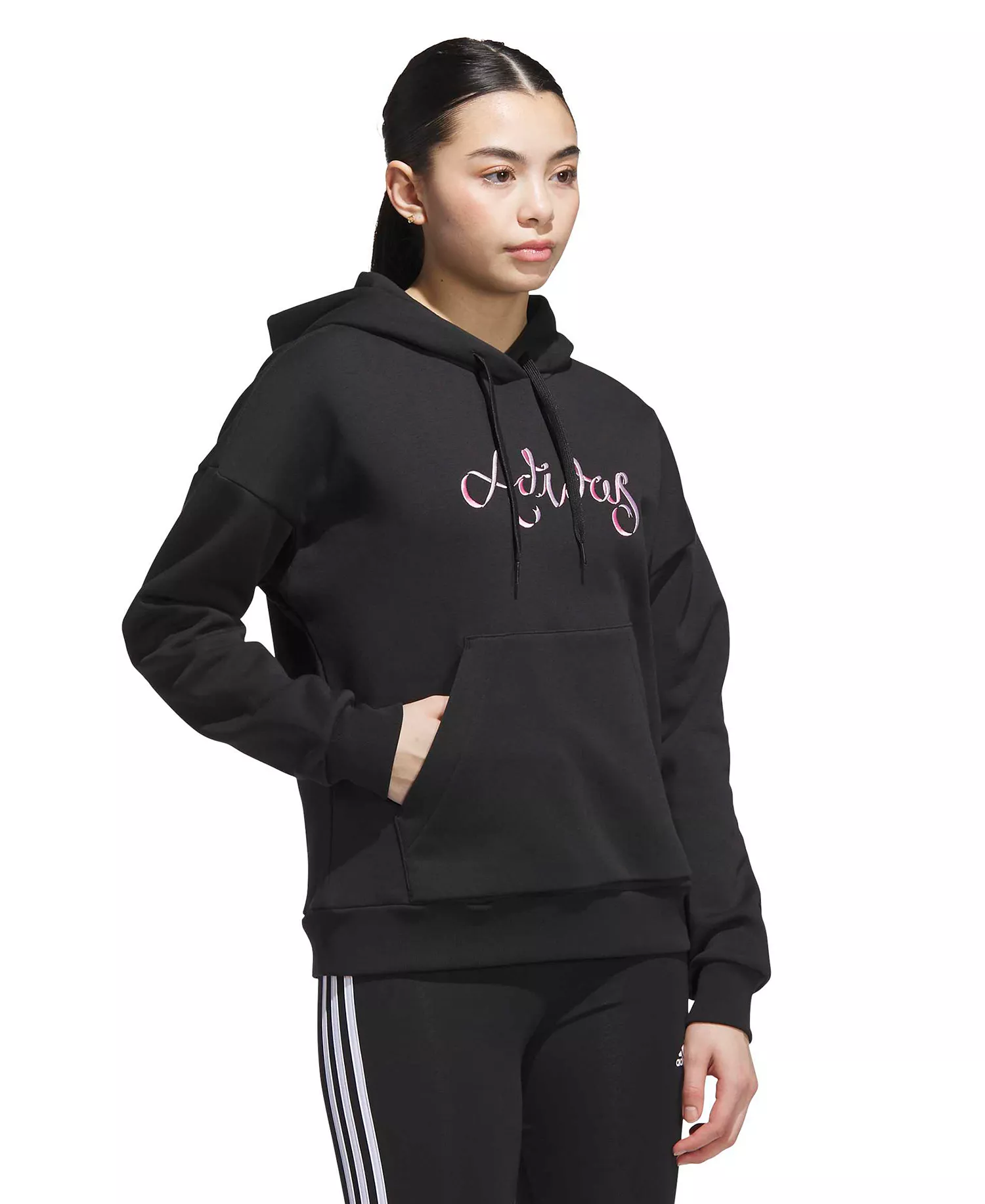 Women's Ribbon Graphic Long Sleeve Hoodie - Black - L