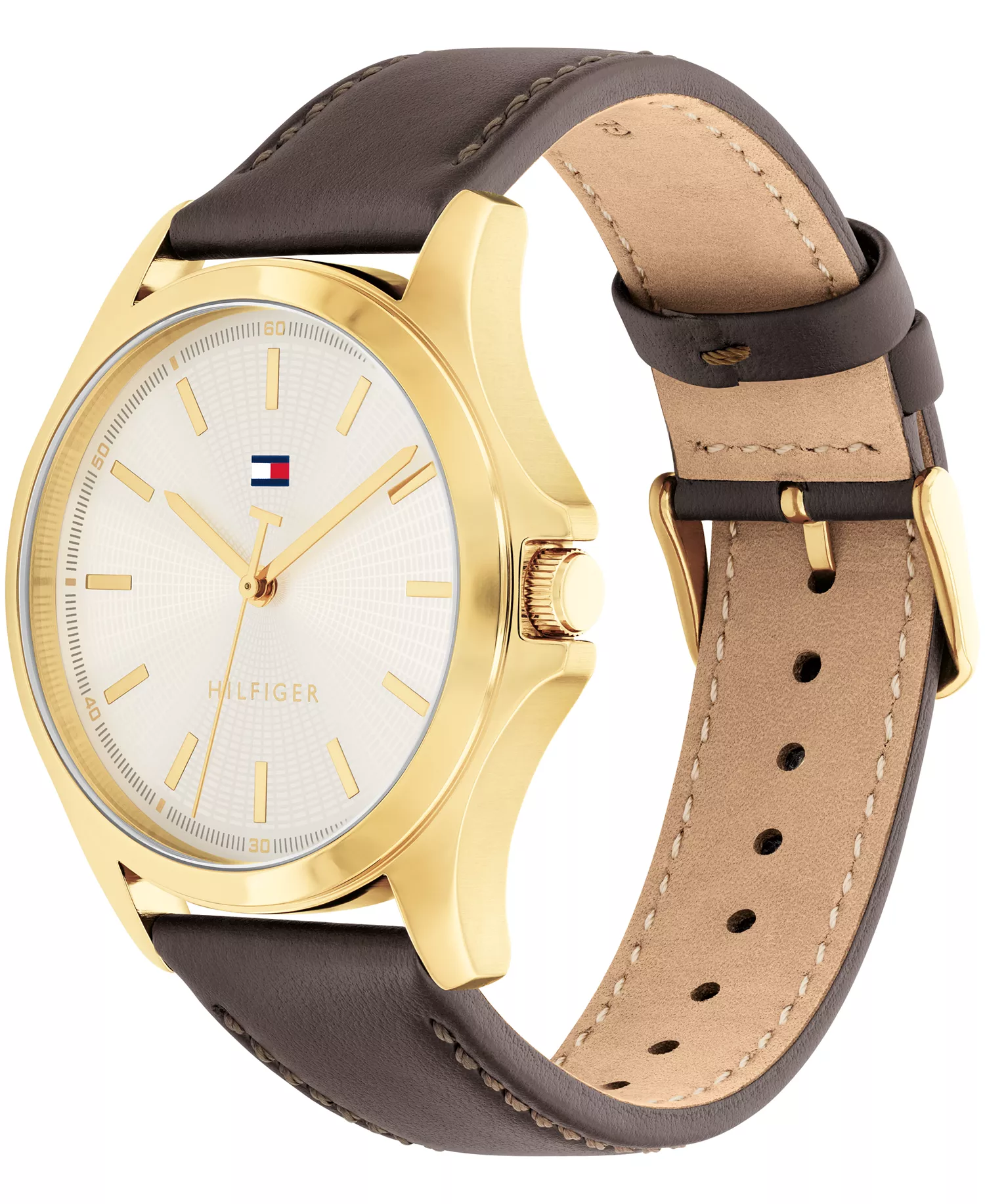 Men's Quartz Dark Brown Leather Strap Watch, 42mm - White - 42