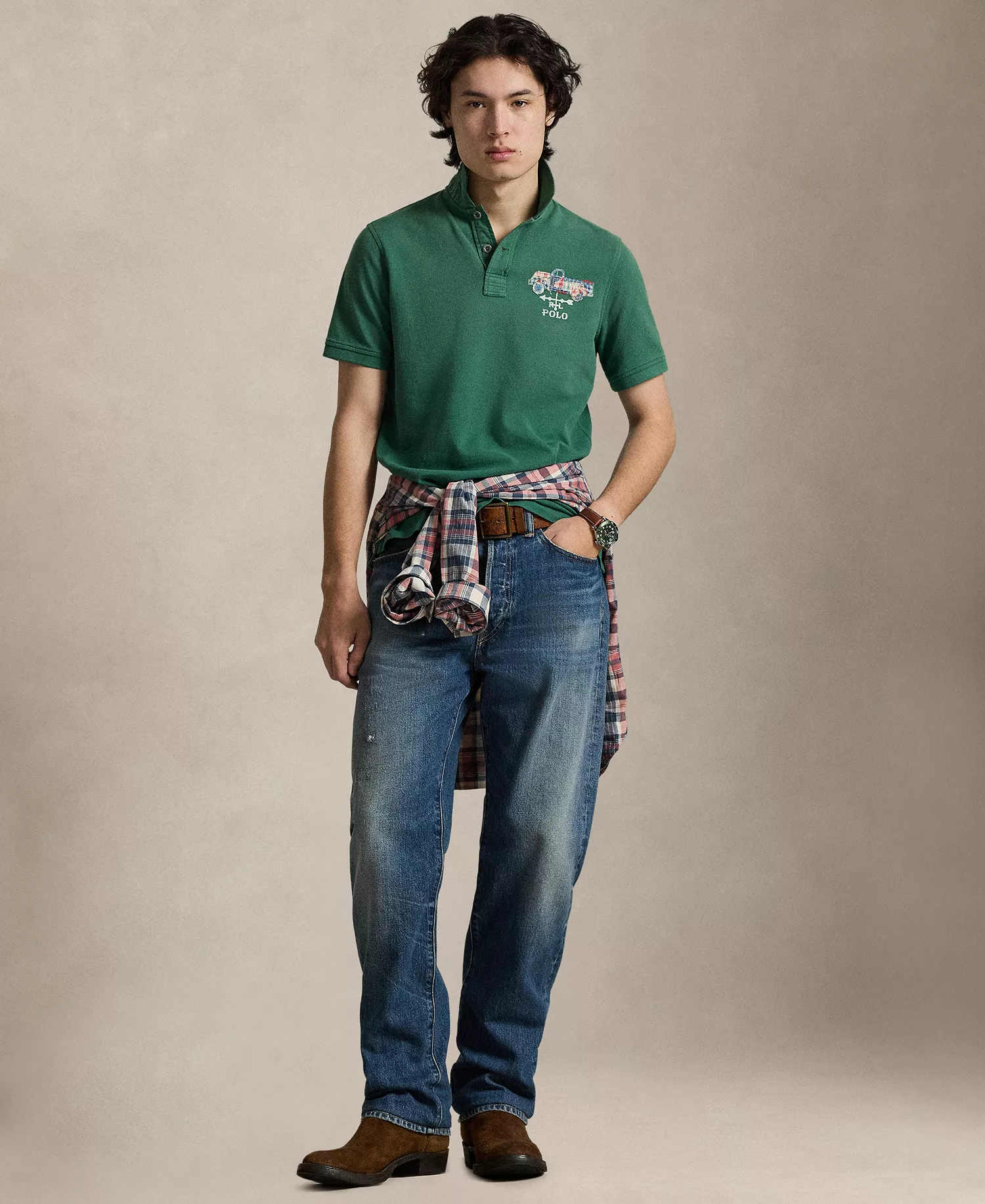 Men's Logo Print Polo Shirt - Antique Green - 2XL