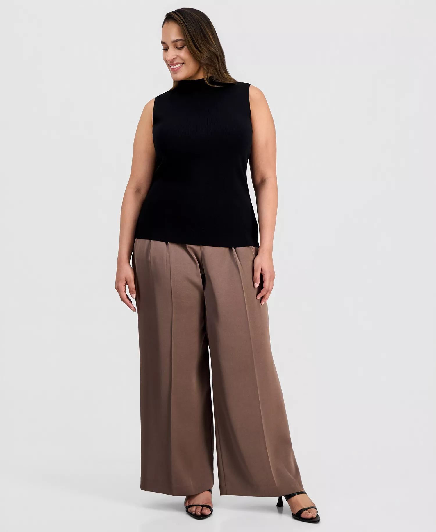 Plus Size Mock-Neck Sleeveless Sweater - Black - 1X