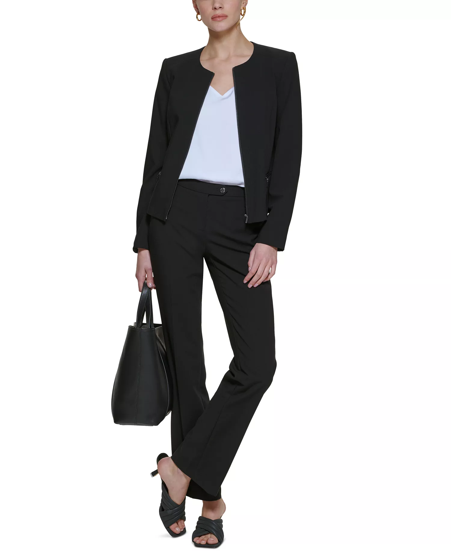Collarless Blazer - Black - 0