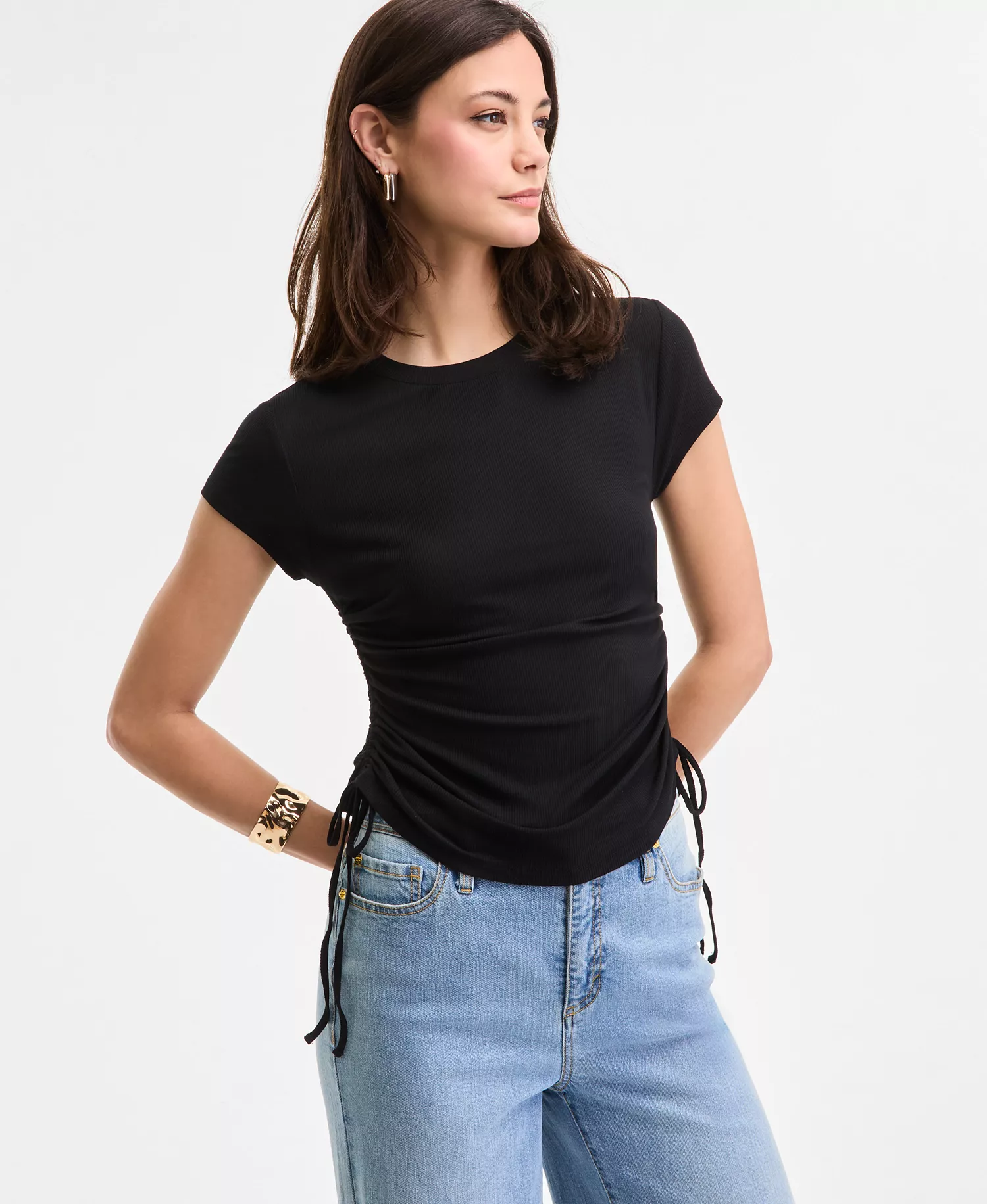 Women's Side-Tie T-Shirt, Exclusively at Macy's  - Deep Black - L