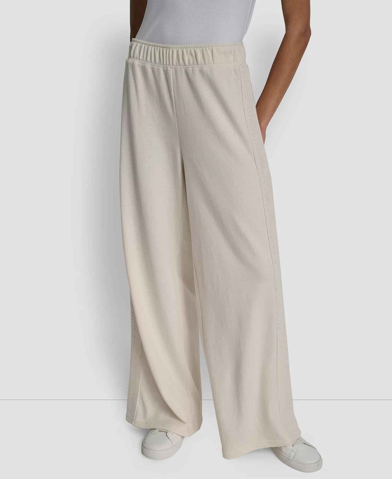 Women's Mid-Rise Sequin Detail Wide Leg Pants - Egg Nog - L