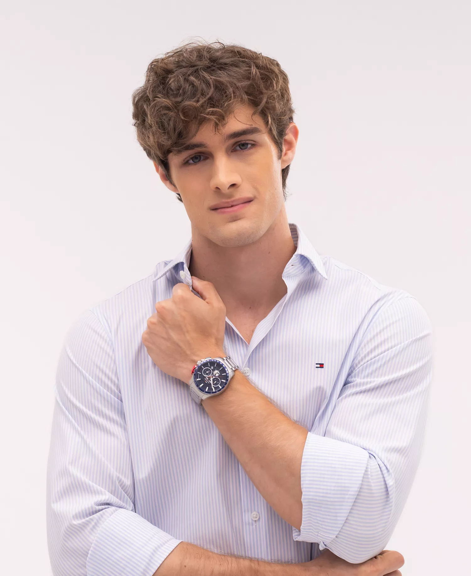 Men's Chronograph Silver Tone Stainless Steel Bracelet Watch, 44mm - Silver - NO SIZE