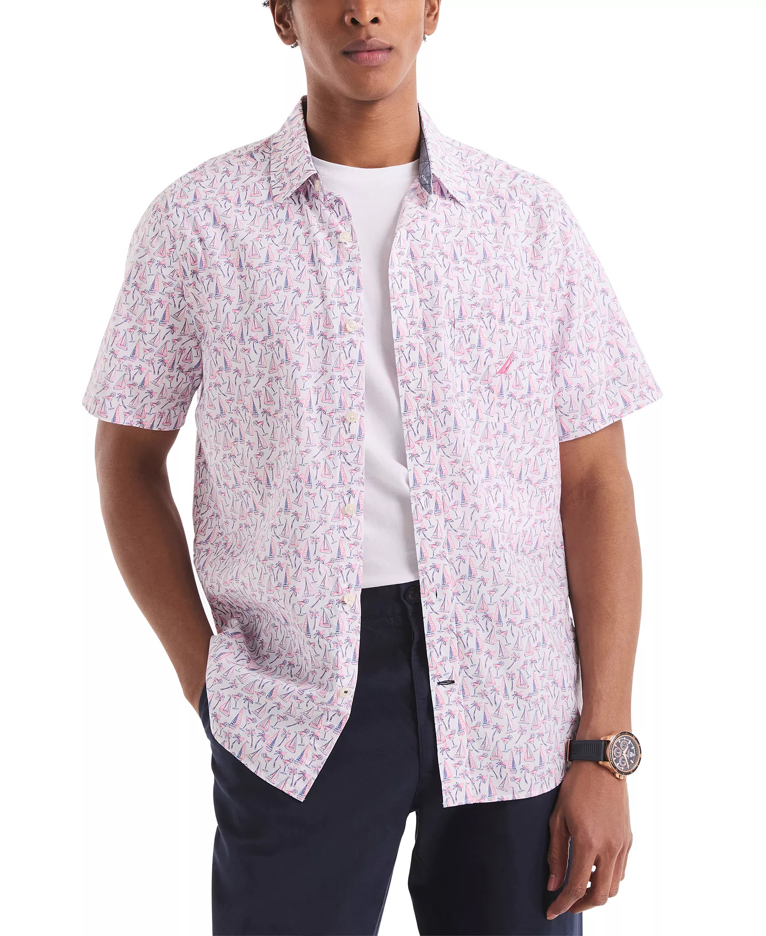 Men's Classic-Fit Printed Button-Down Shirt - Bright White - 2XL