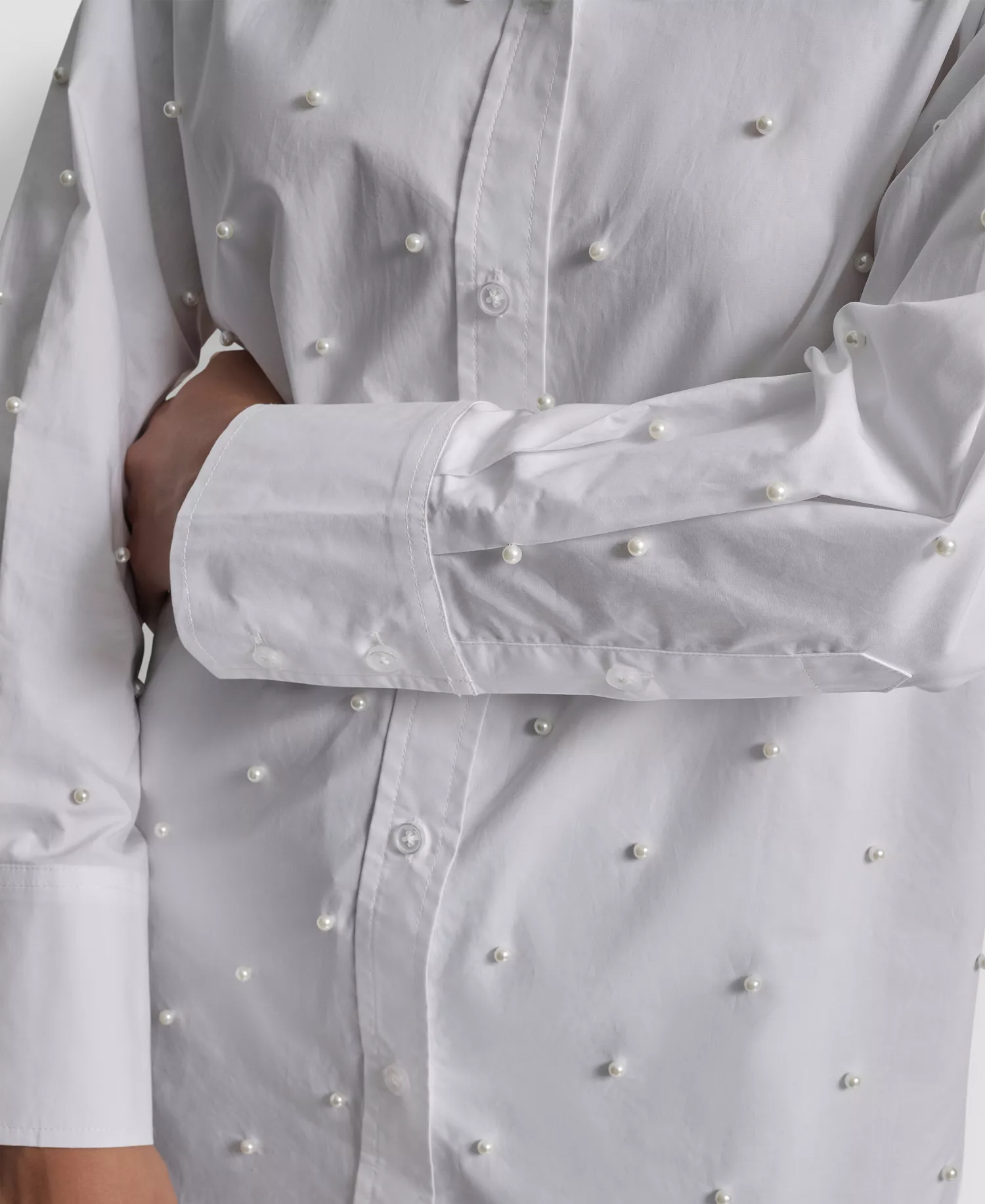 Women's Imitation Embellished Long Sleeve Shirt - White - PL