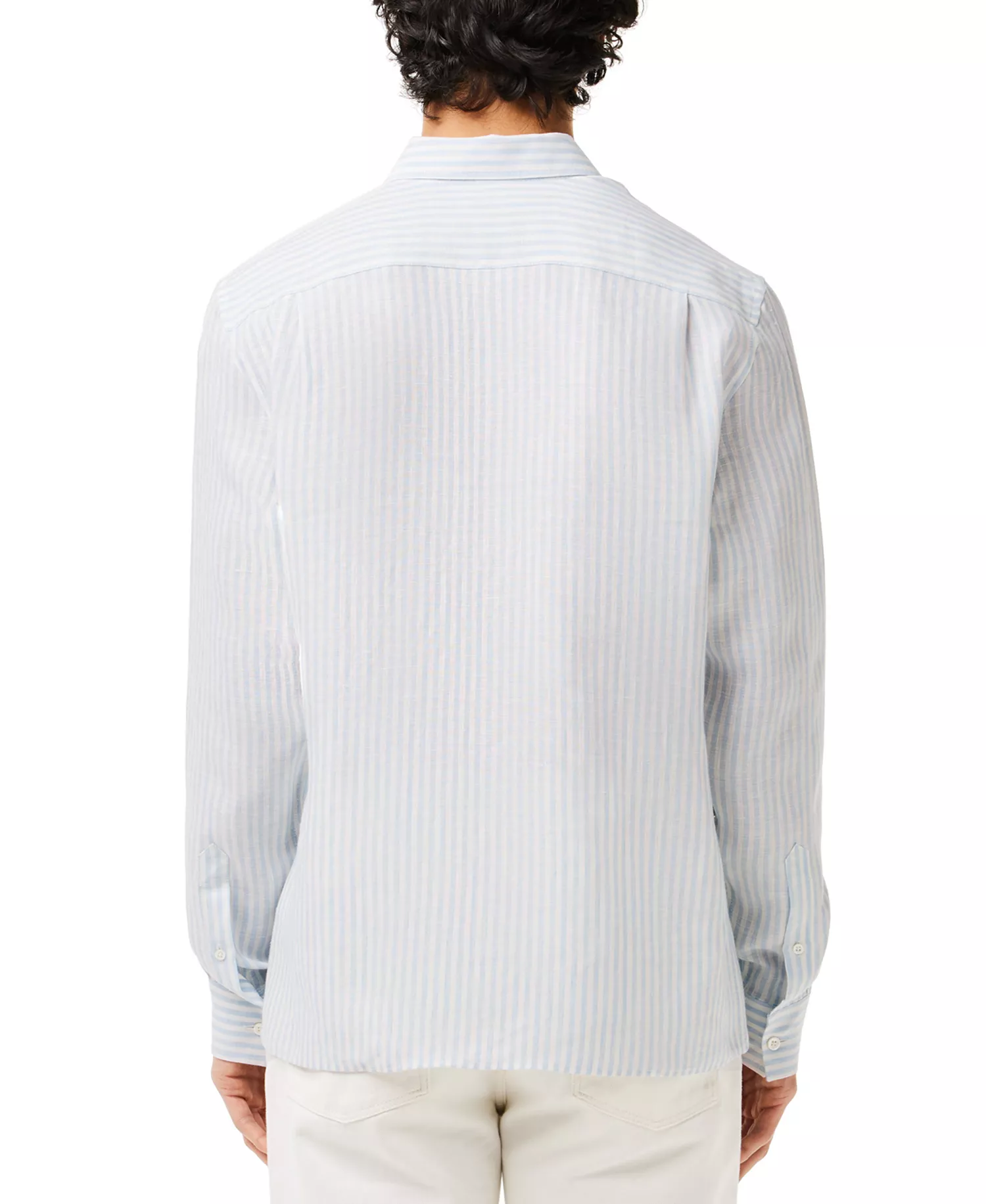 Men's Long Sleeve Striped Button-Down Linen Shirt - E7B - Panorama/Blanc - 38