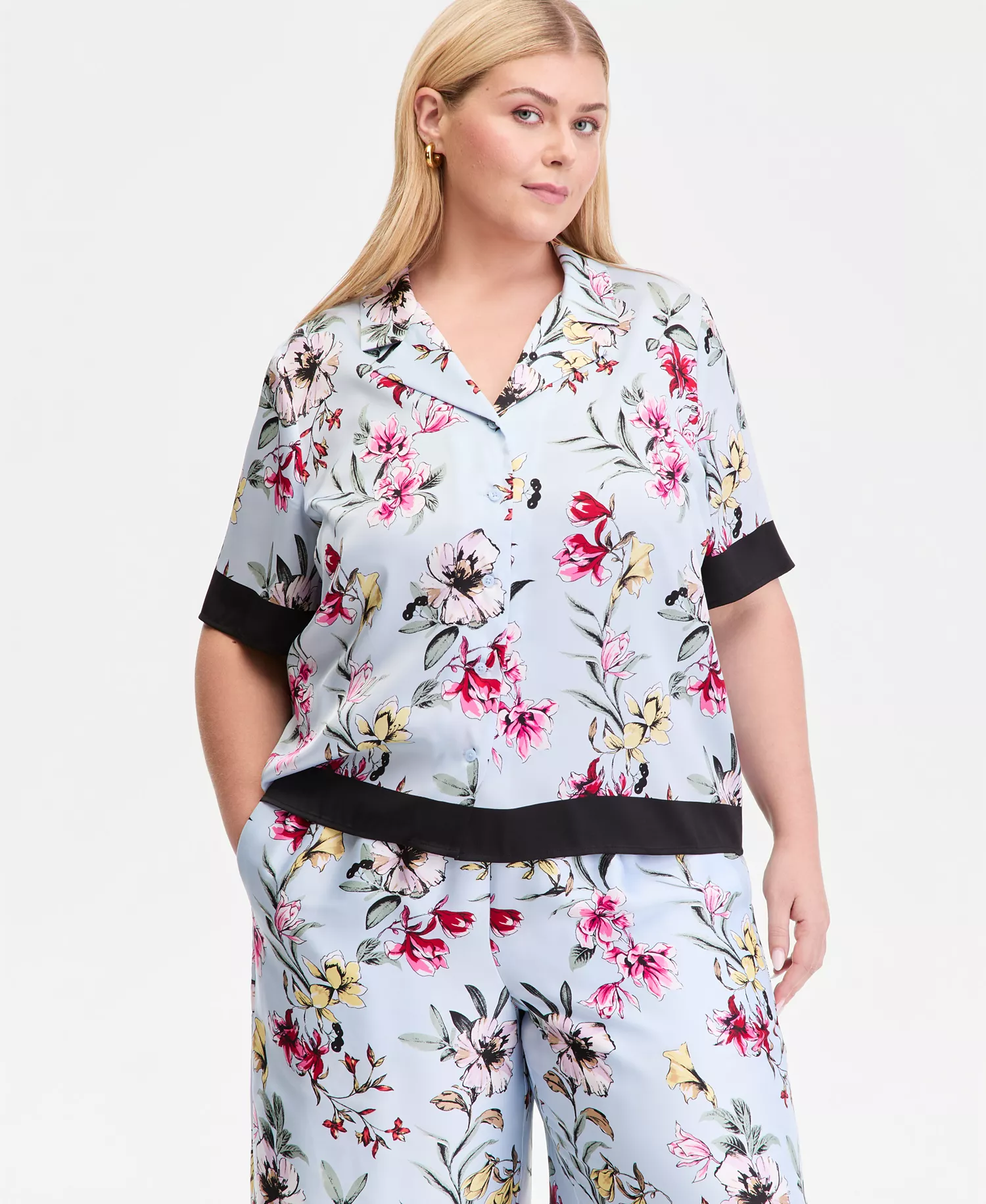 Plus Size Printed Short-Sleeve Button-Front Shirt, Macy's Exclusive - Seela Border - 0X