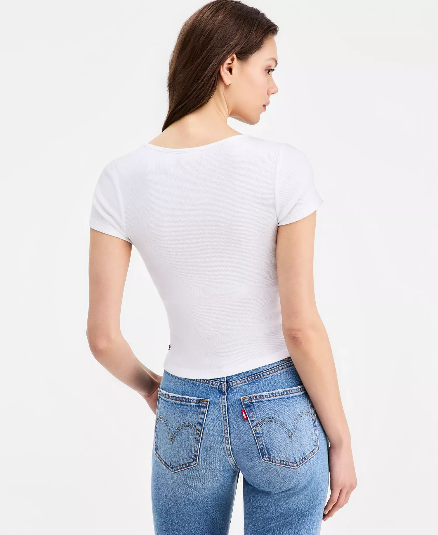 Premium Women's Cotton Rib-Knit Square-Neck Tee - Bright White - L