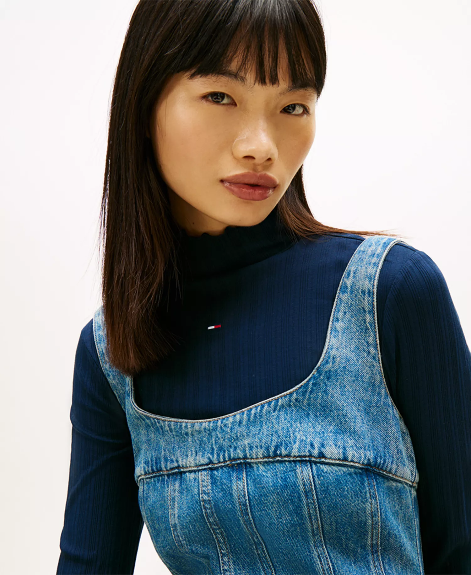 Women's Pleat Seam Denim Dress - Denim Medium - L