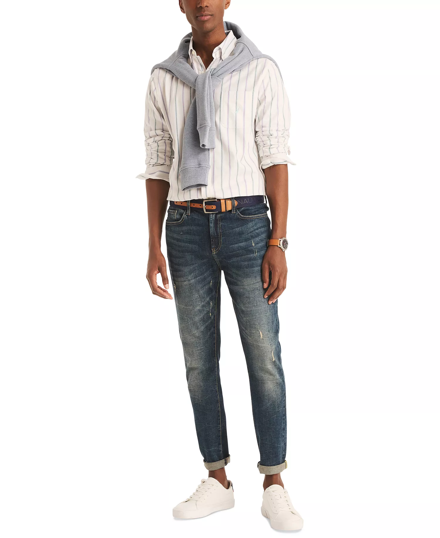 Men's Classic-Fit Stripe Button-Down Oxford Shirt  - Bright White - 2XL