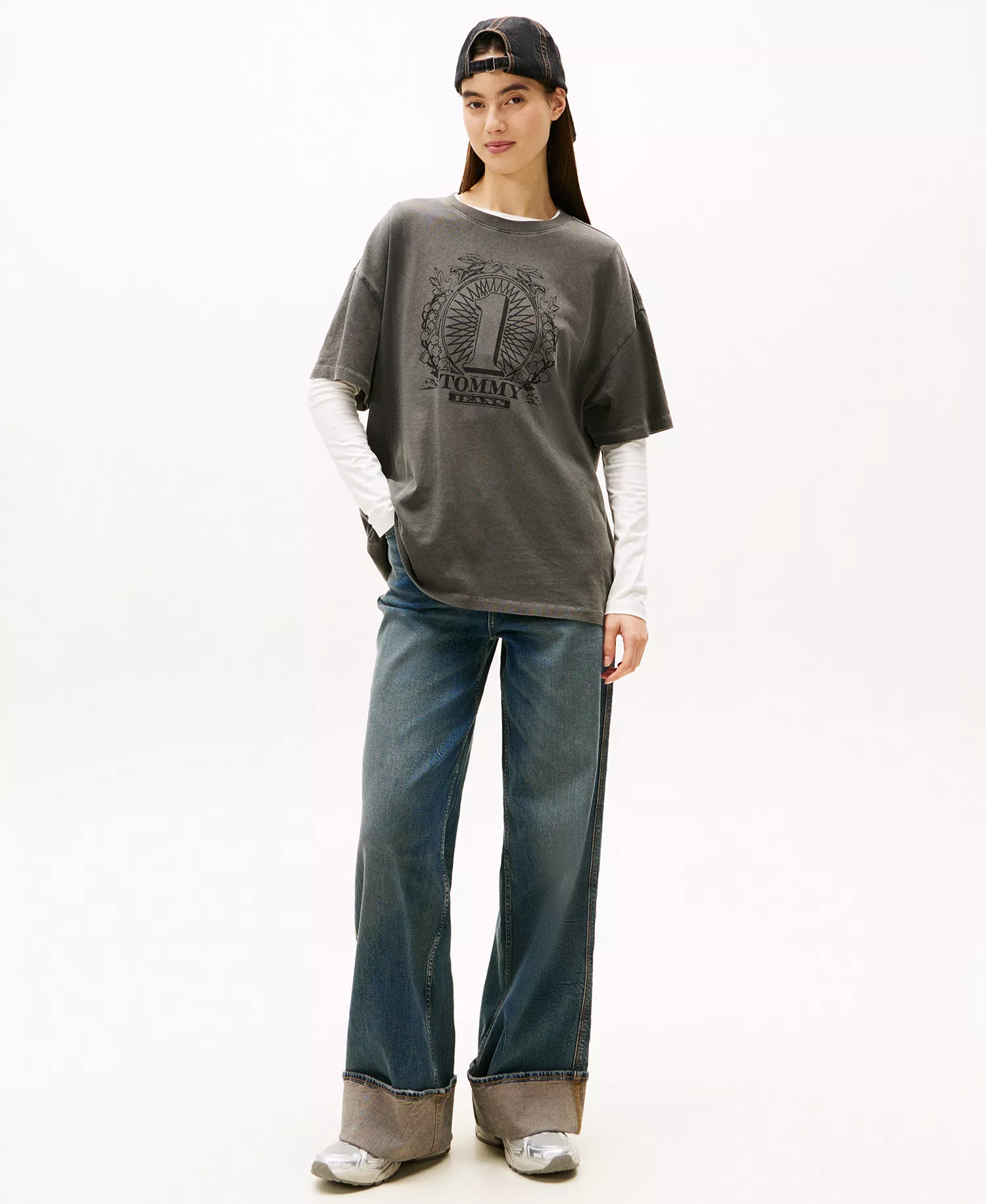 Women's Oversized Tommy Dollar Logo T-Shirt - Black - L