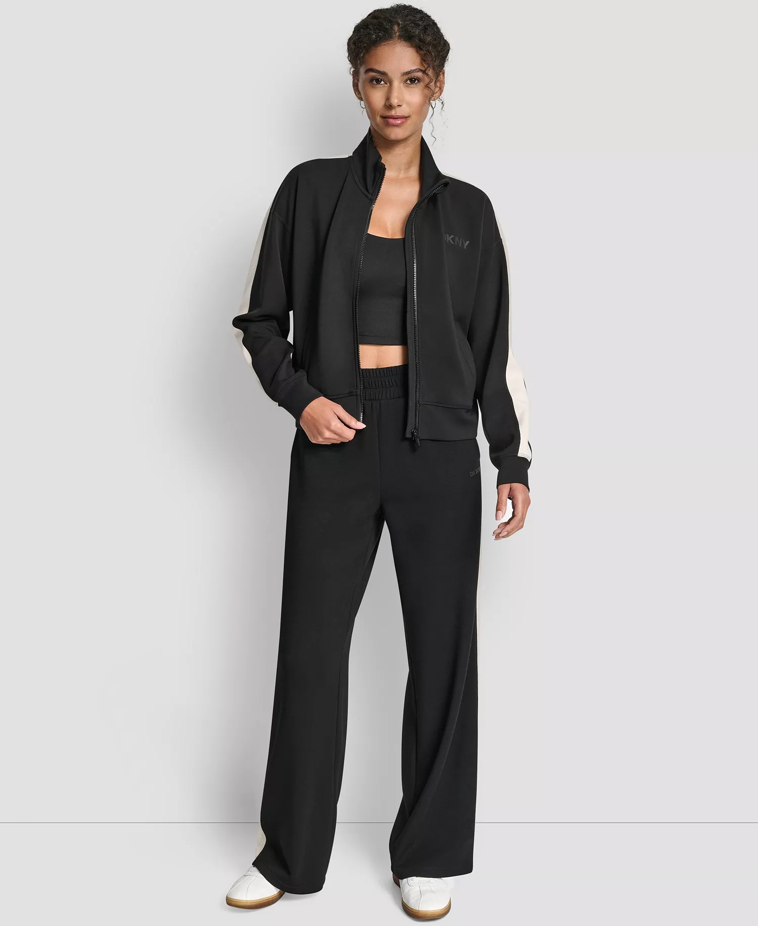 Women's Full Zip Mock Neck Track Jacket - Black/Eggnog - L