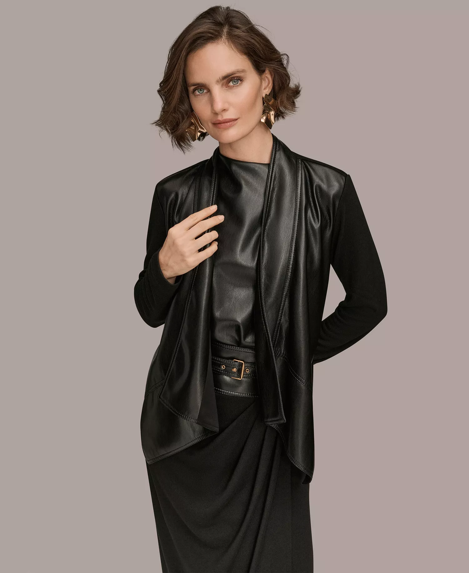 Women's Button Placket Flyaway Jacket - Black - S