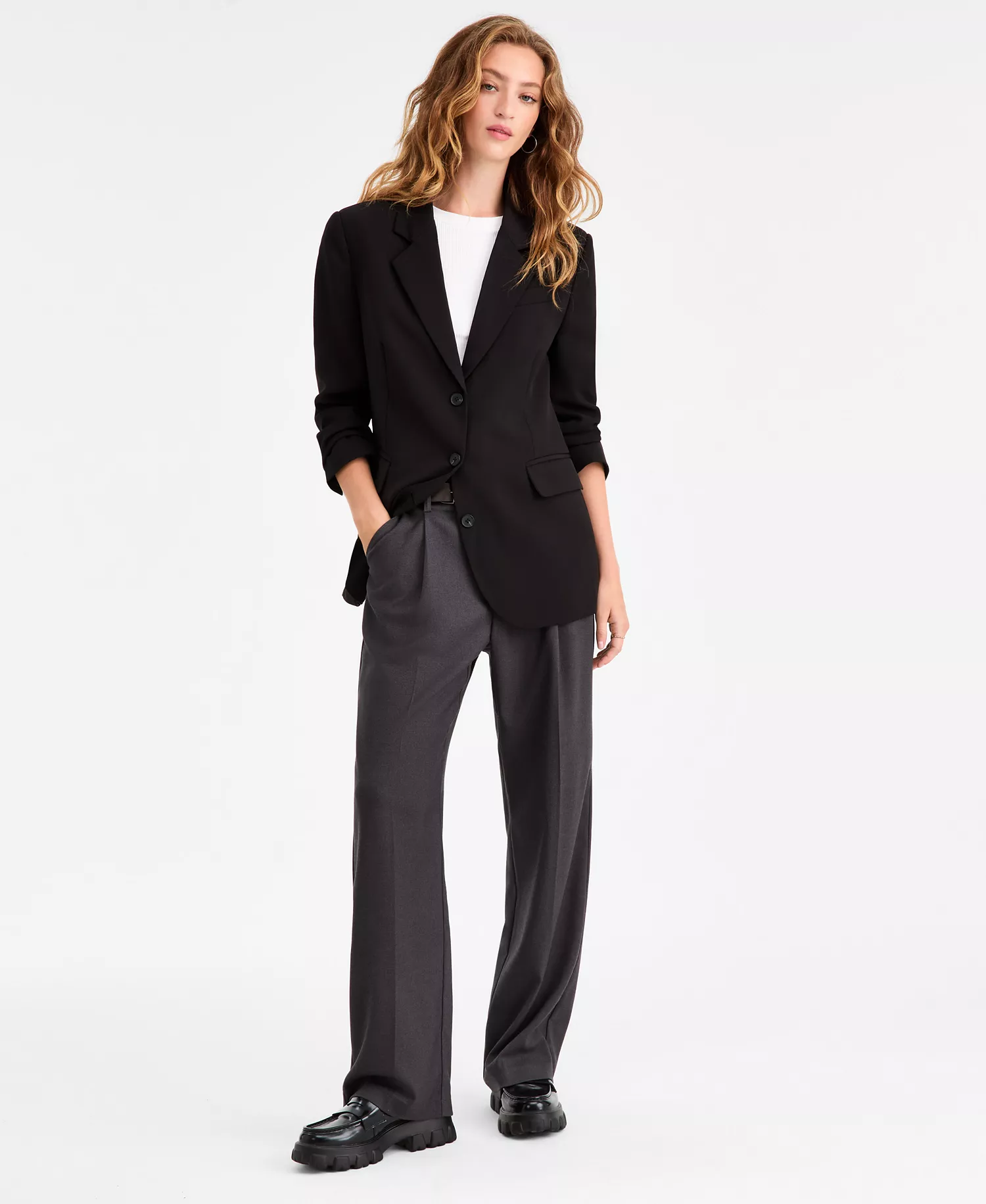 Women's Suiting Blazer, Macy's Exclusive - Deep Black - L