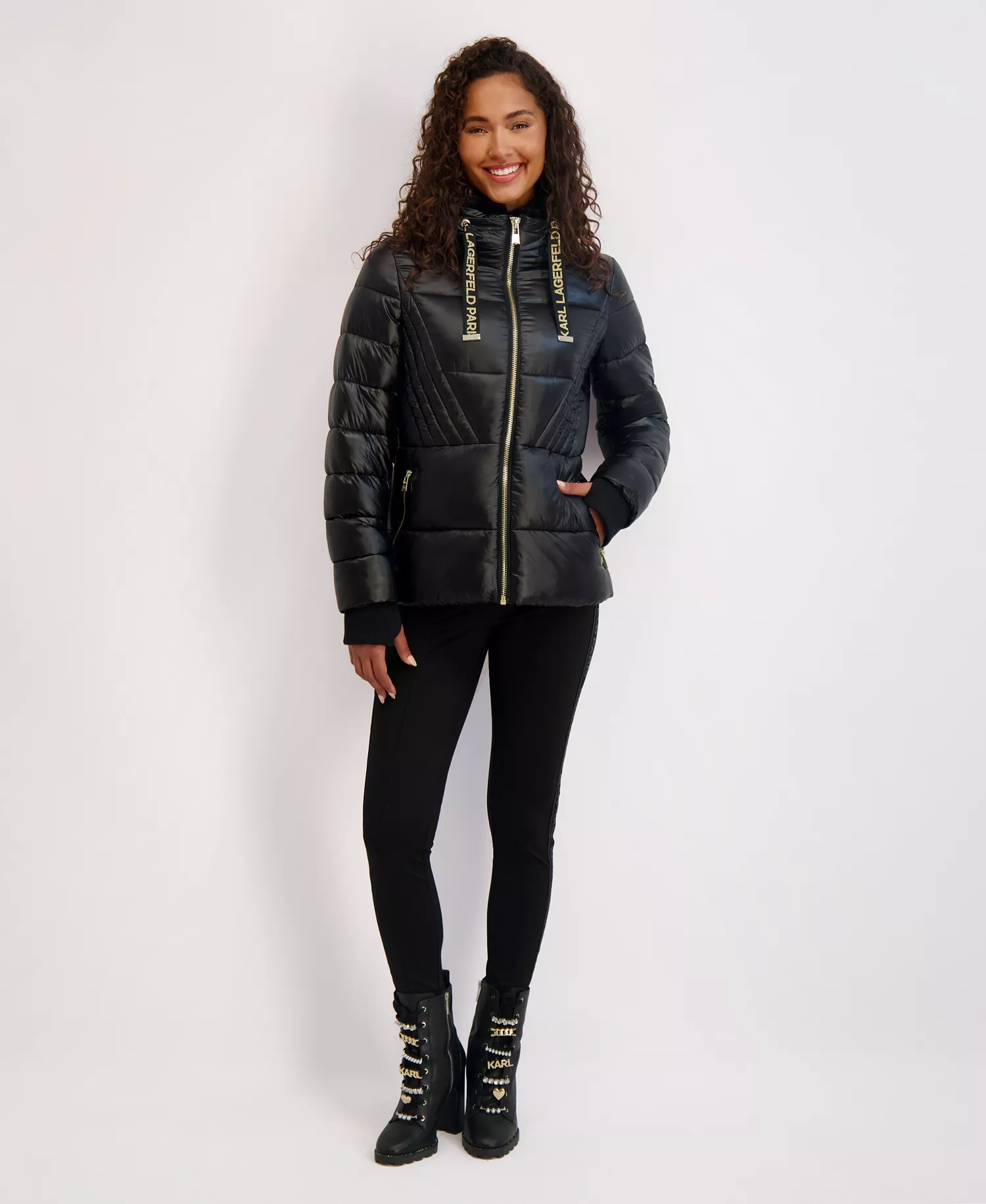 Women's Hooded Short Puffer Jacket - Black - L
