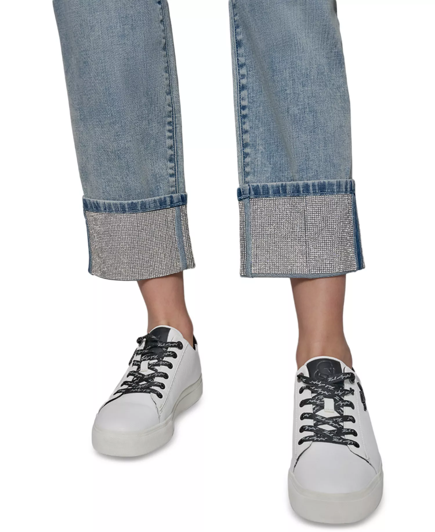 Petite Crystal-Cuff Cropped Jeans - Ice Blue - 10P