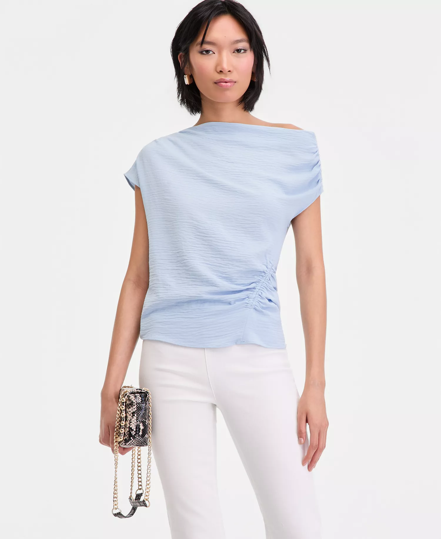 Women's Short Sleeve Asymmetric Blouse, Macy's Exclusive - Bliss Blue - L