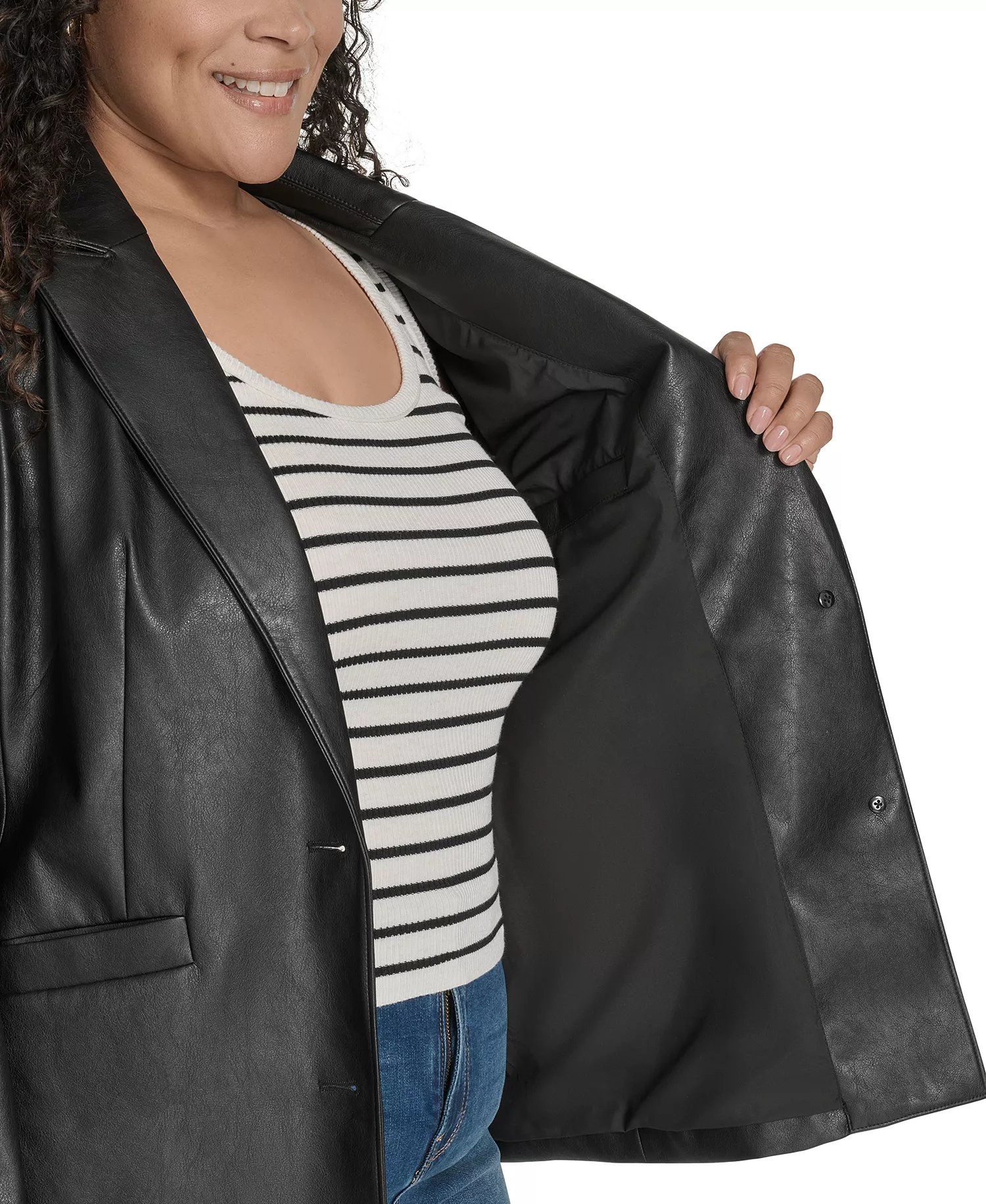 Plus Size Faux-Leather Peak-Lapel Jacket - Black - 1X
