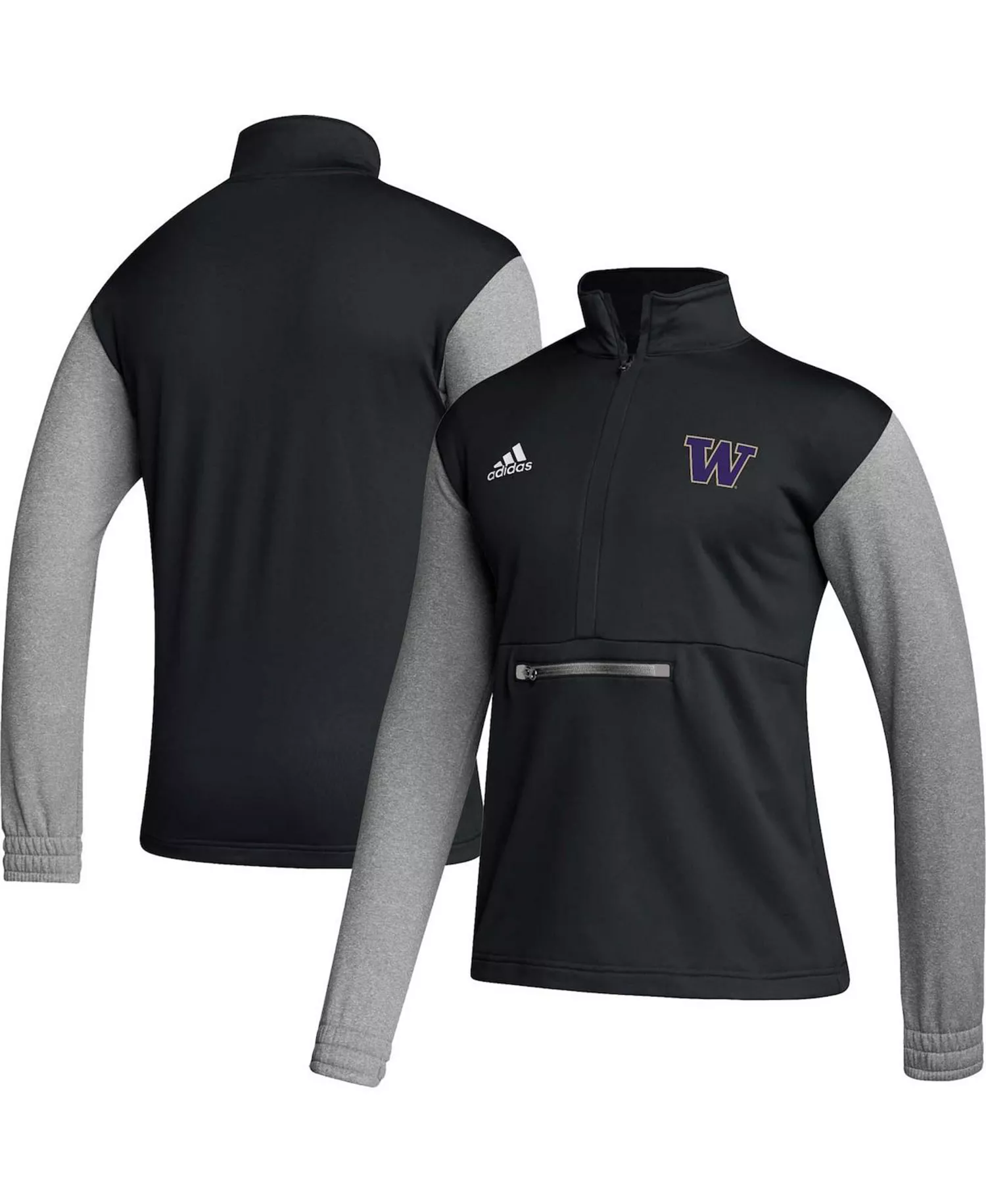Men's Black Washington Huskies Team Issue AEROREADY Quarter-Zip Jacket - Black - M