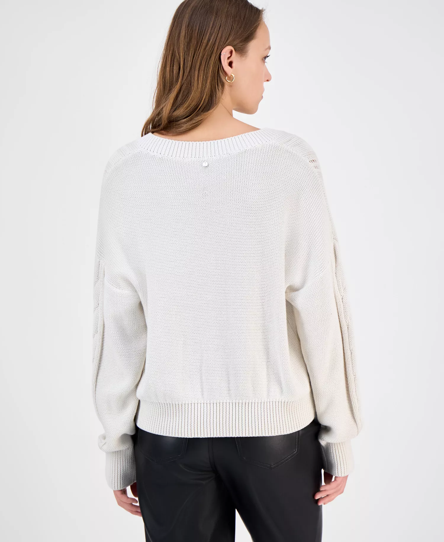 Women's Side-Stitch Cable-Knit Sweater - White - M