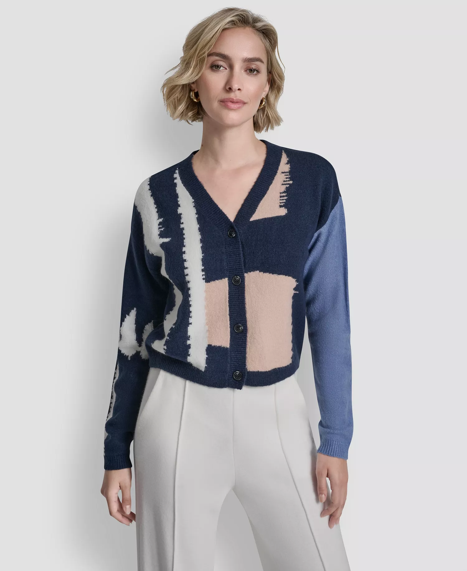 Women's Long-Sleeve Color-Block Cropped Cardigan - Hudson Lights - L