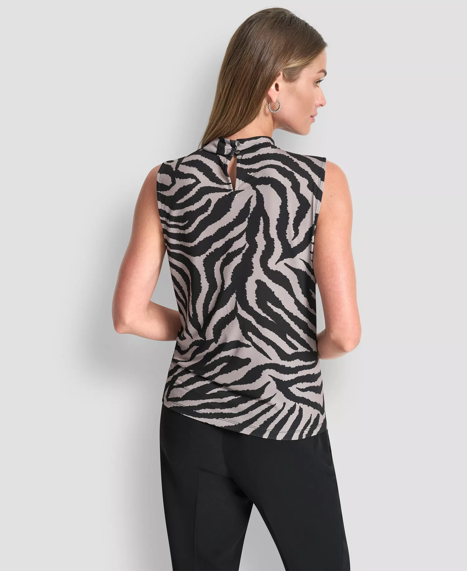 Women's Sleeveless Mock Neck Top - Black/Tan - L