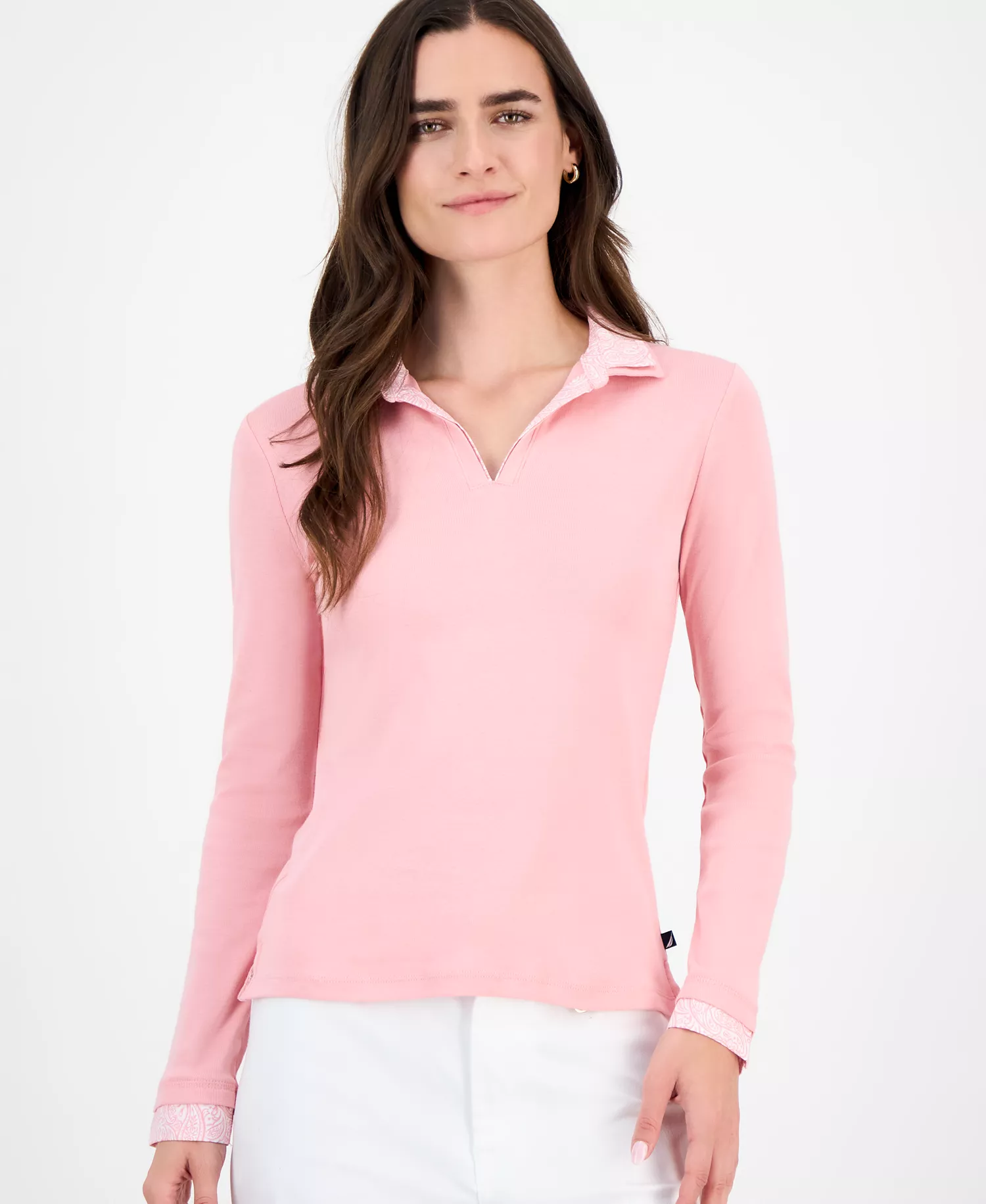 Nautical Jeans Women's Double-Collar Long-Sleeve Top  - Bridal Rose - L