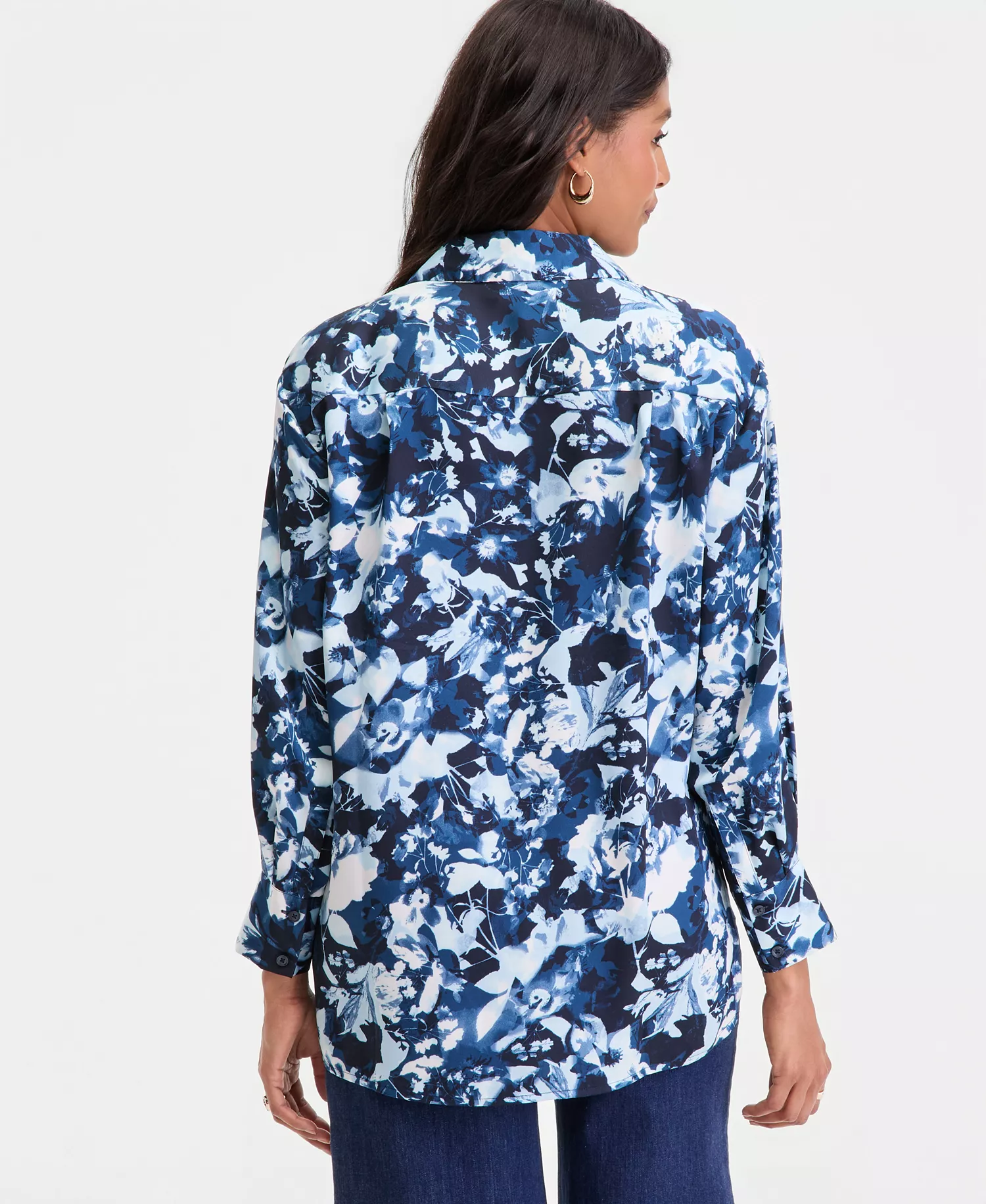 Women's Long-Sleeve Printed Button-Front Collared Shirt, Macy's Exclusive - Luna Blooms - L
