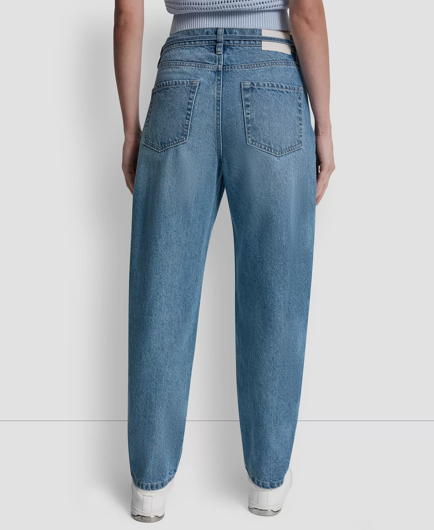 Women's Mid-Rise Forward Seamed Barrel Jeans With Self Belt - Waterford - 24