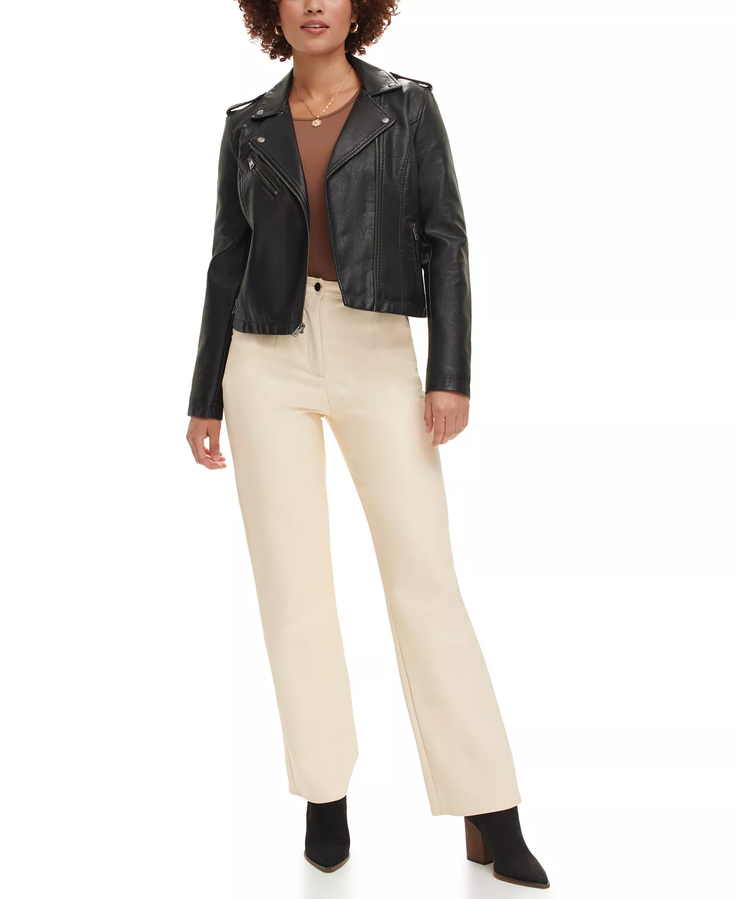 Women's Classic Faux Leather Asymmetrical Moto Jacket - Black - L