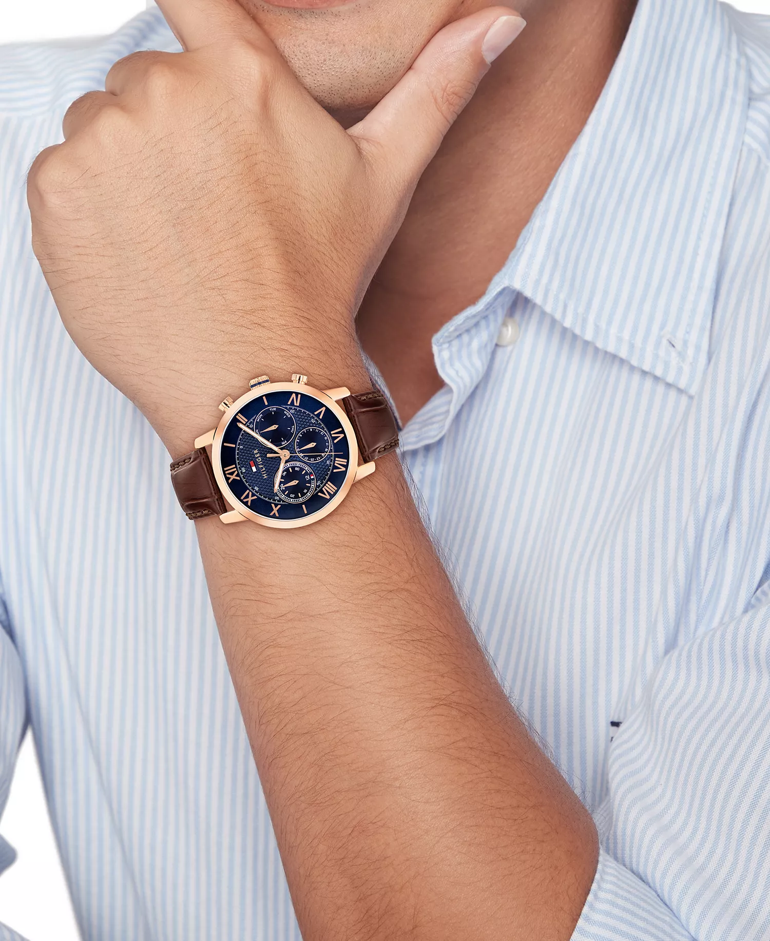 Men's Multifunction Dark Brown Leather Strap Watch, 42mm - Brown - 42