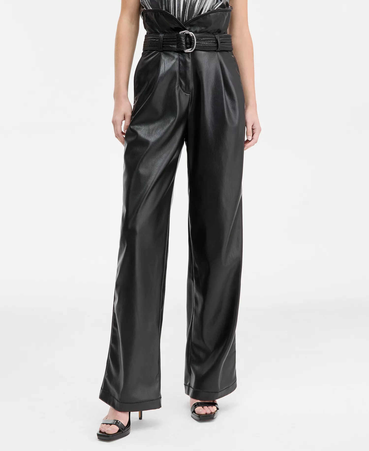 Women's Ultra High-Waist Belted Faux-Leather Pants - Black - 0
