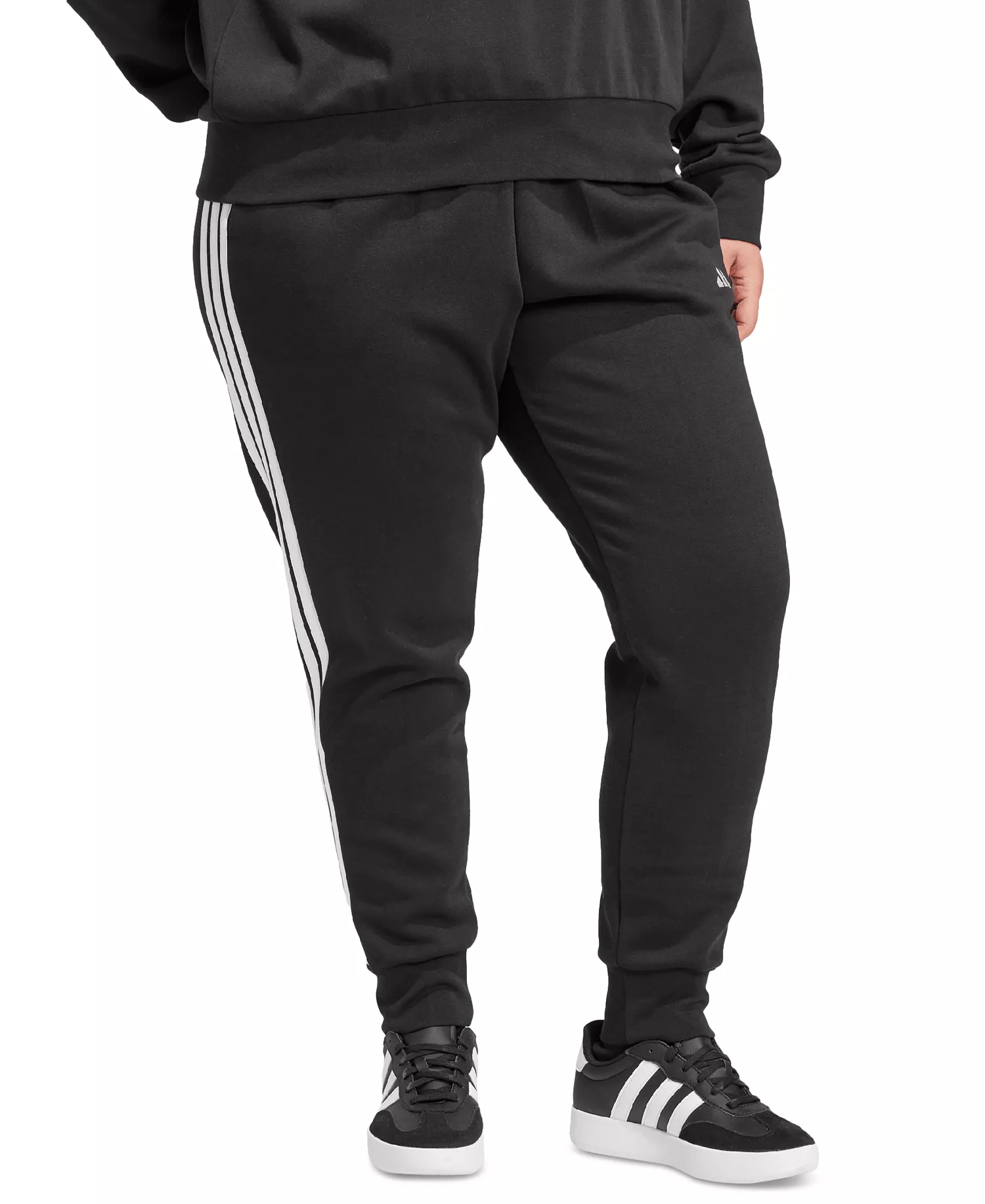 Plus Size Essentials 3-Stripes Fleece Slim Pants - Black - 1X